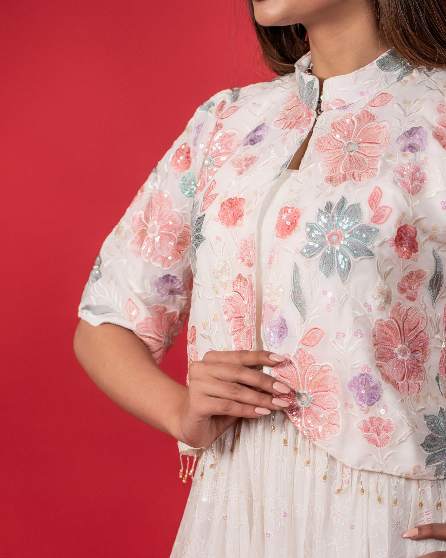 Luxe White Thread Embroidered Gown