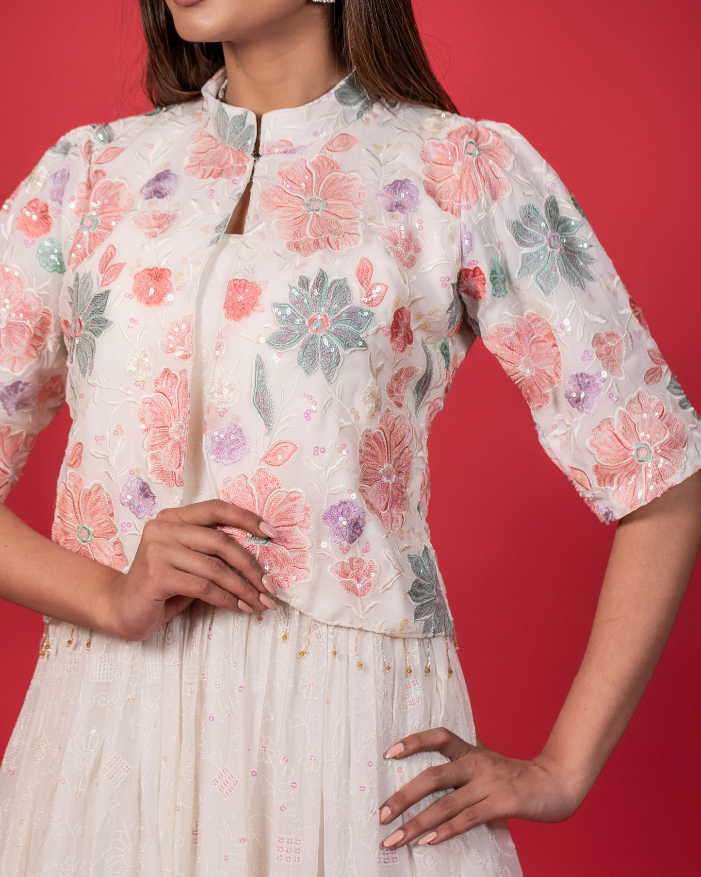 Luxe White Thread Embroidered Gown