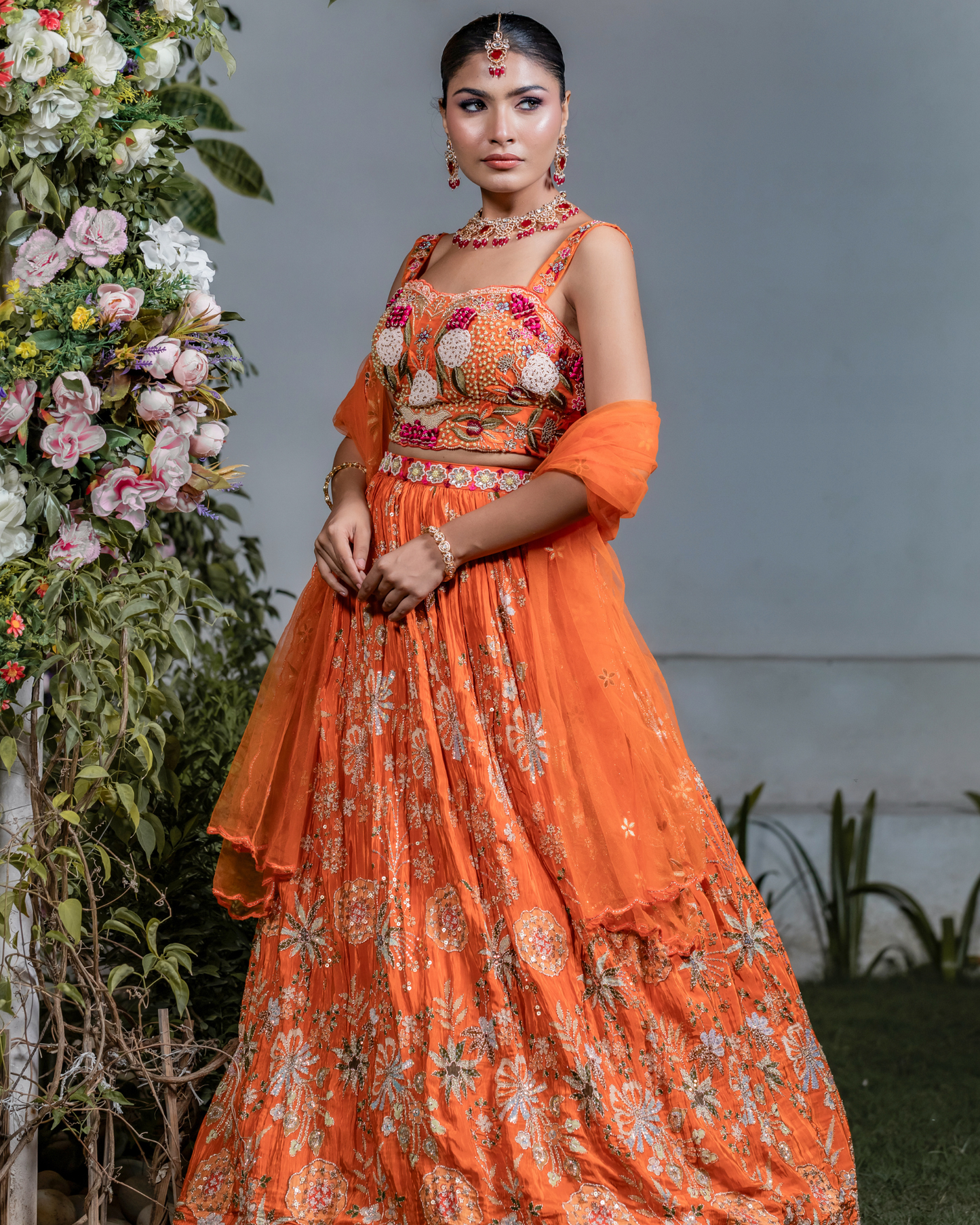 Tangerine Twist Stylish Crop Top Skirt