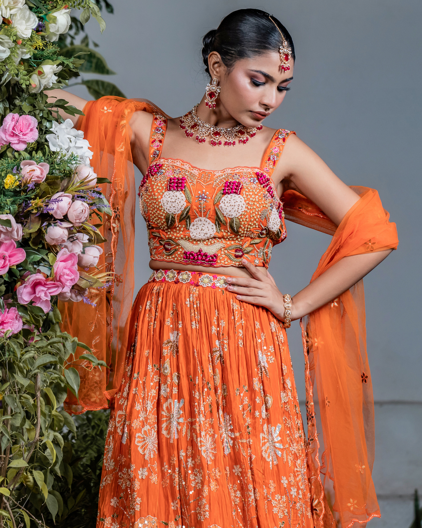Tangerine Twist Stylish Crop Top Skirt