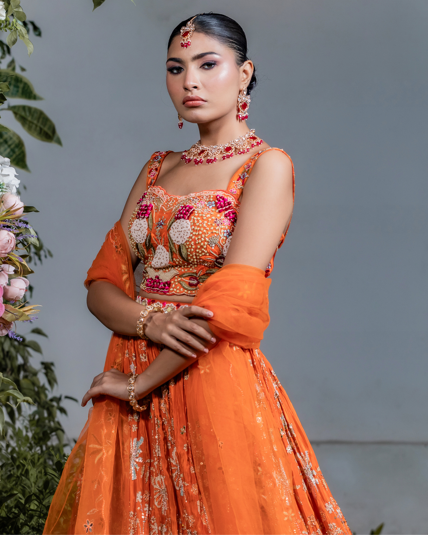 Tangerine Twist Stylish Crop Top Skirt
