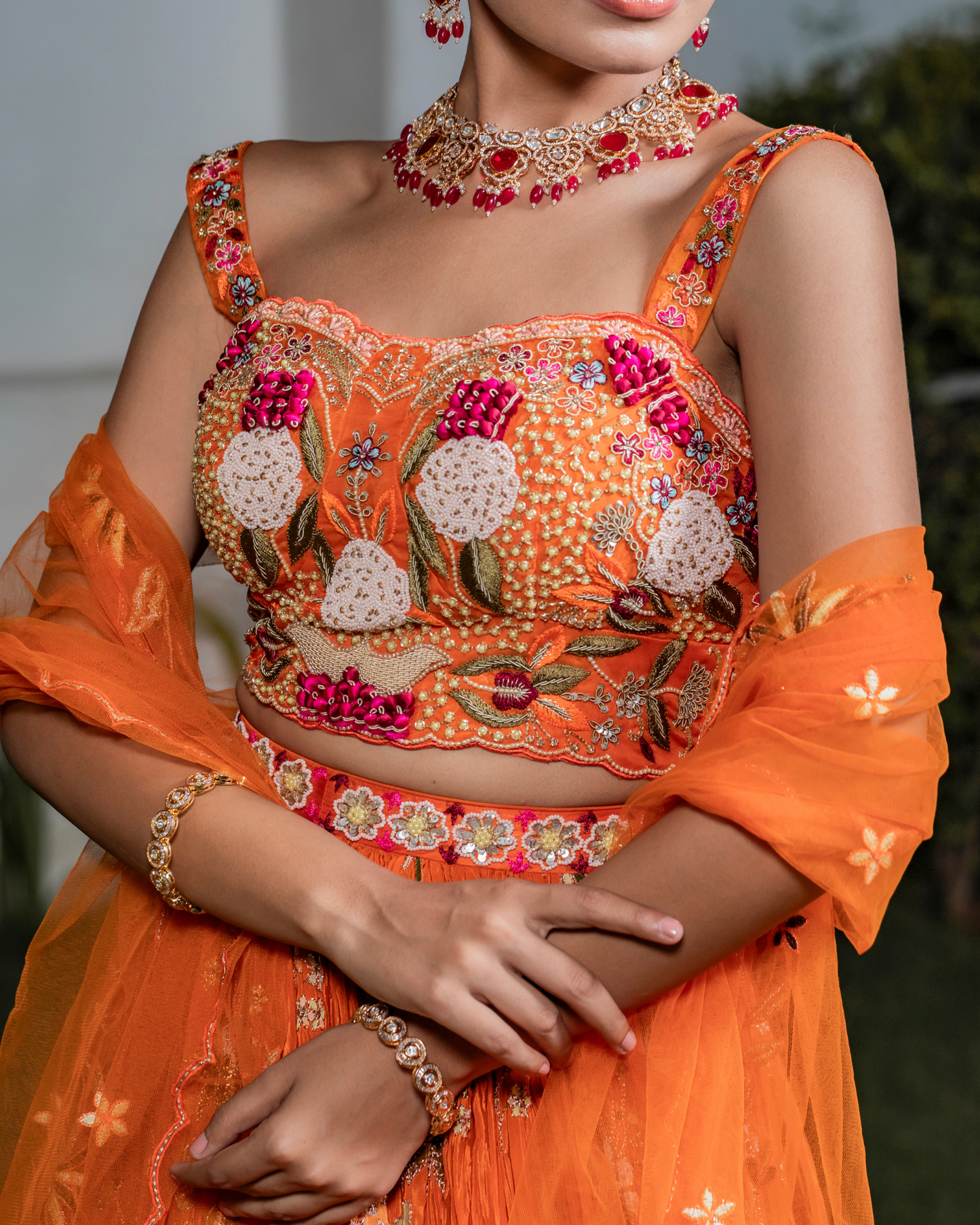 Tangerine Twist Stylish Crop Top Skirt