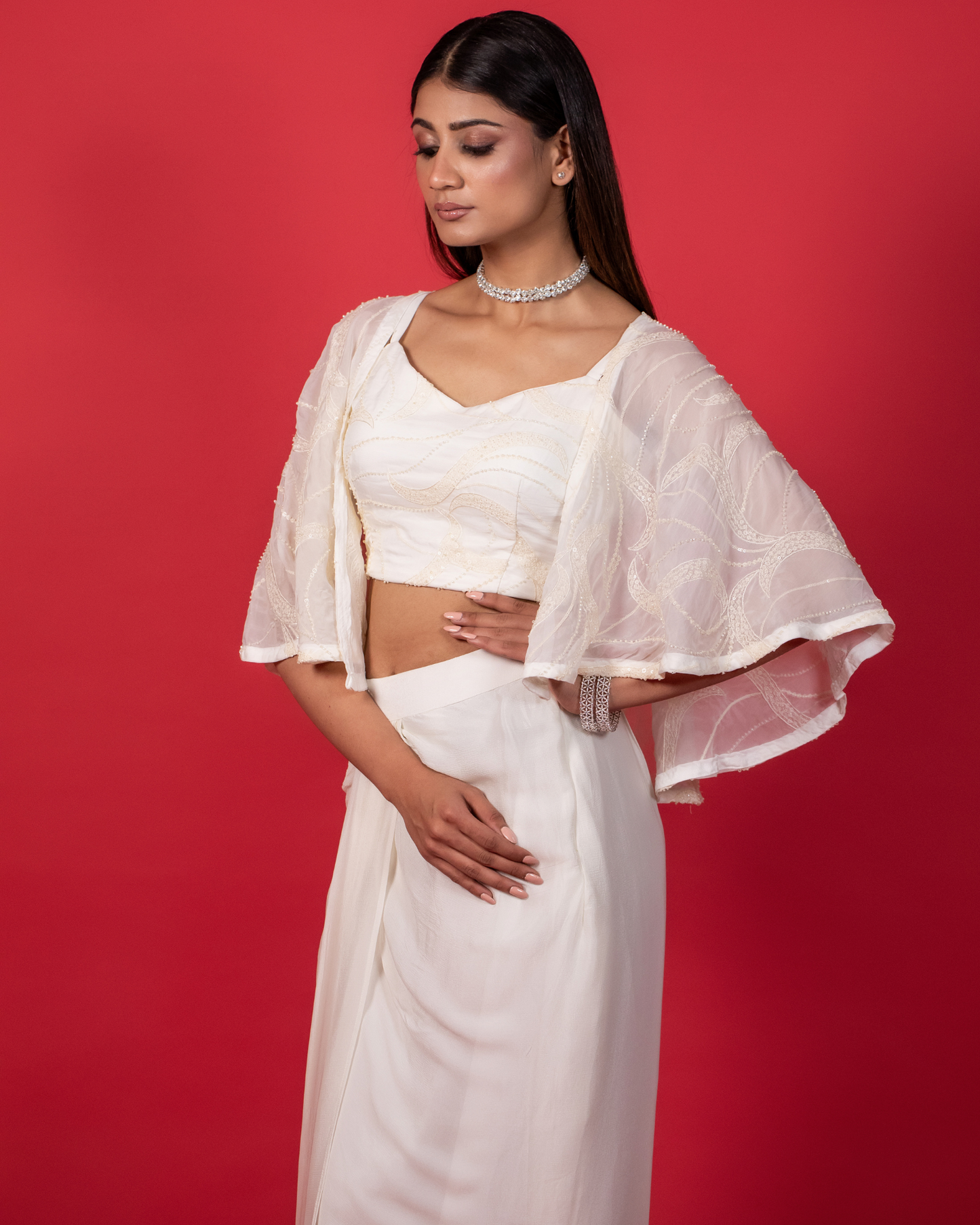 Frosted White Cape Indo-Western