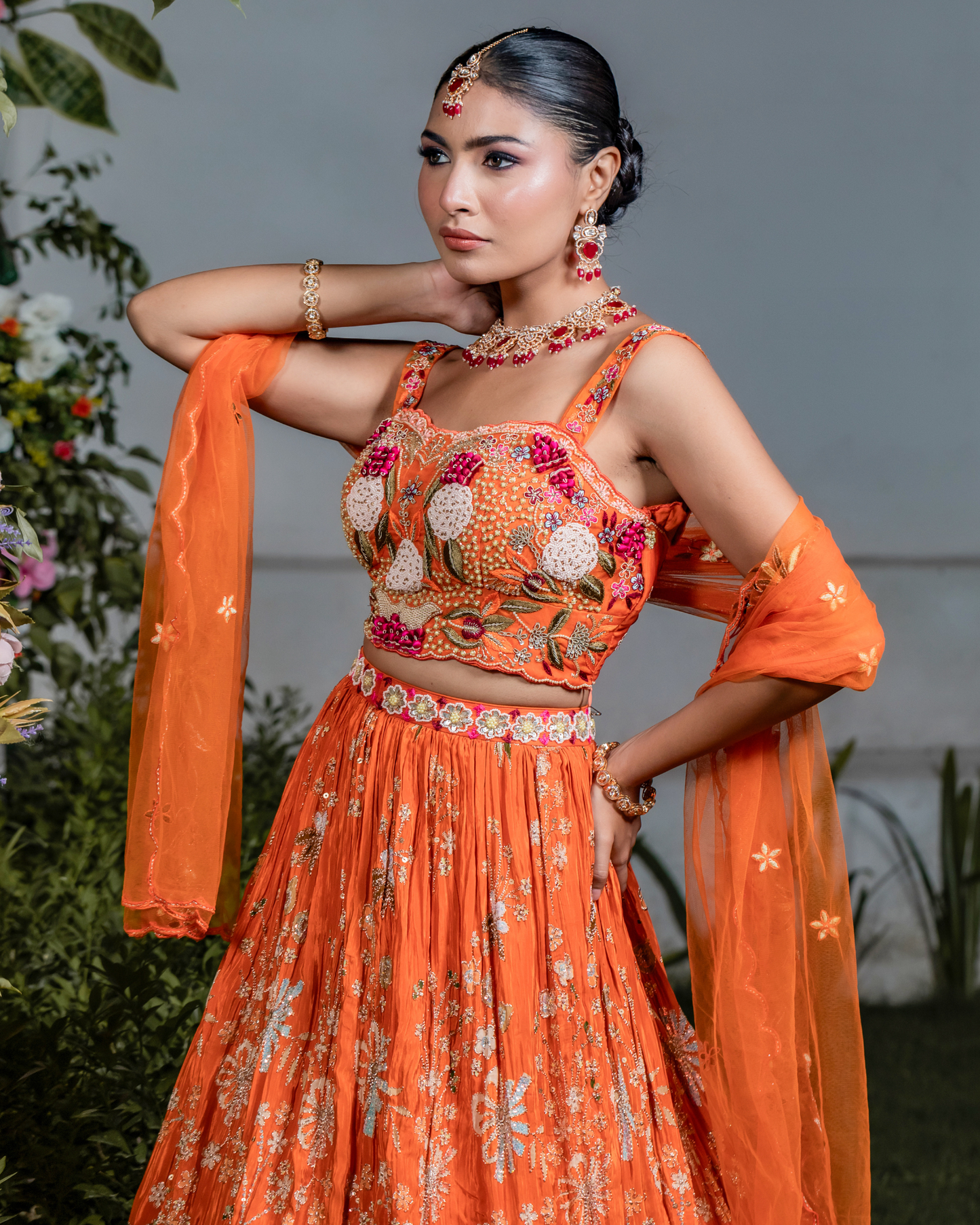 Tangerine Twist Stylish Crop Top Skirt