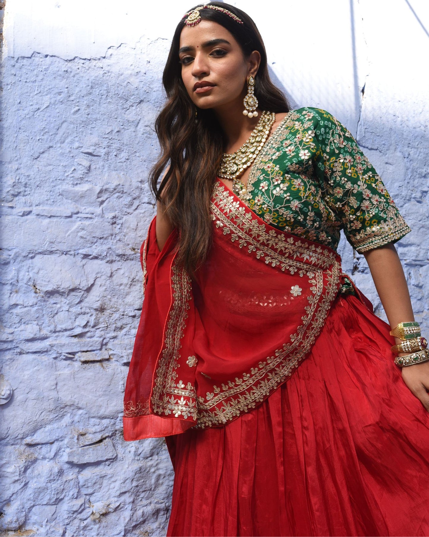 Handcrafted Red Lehenga With Bandhej Charm