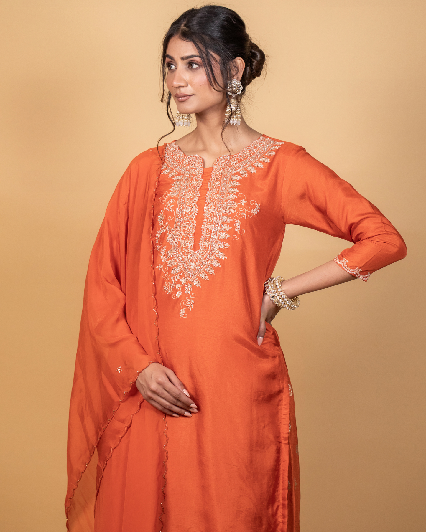 Tropical Flame Orange Sharara Set