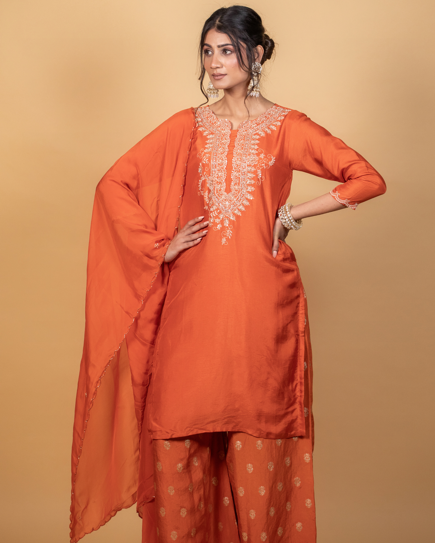Tropical Flame Orange Sharara Set