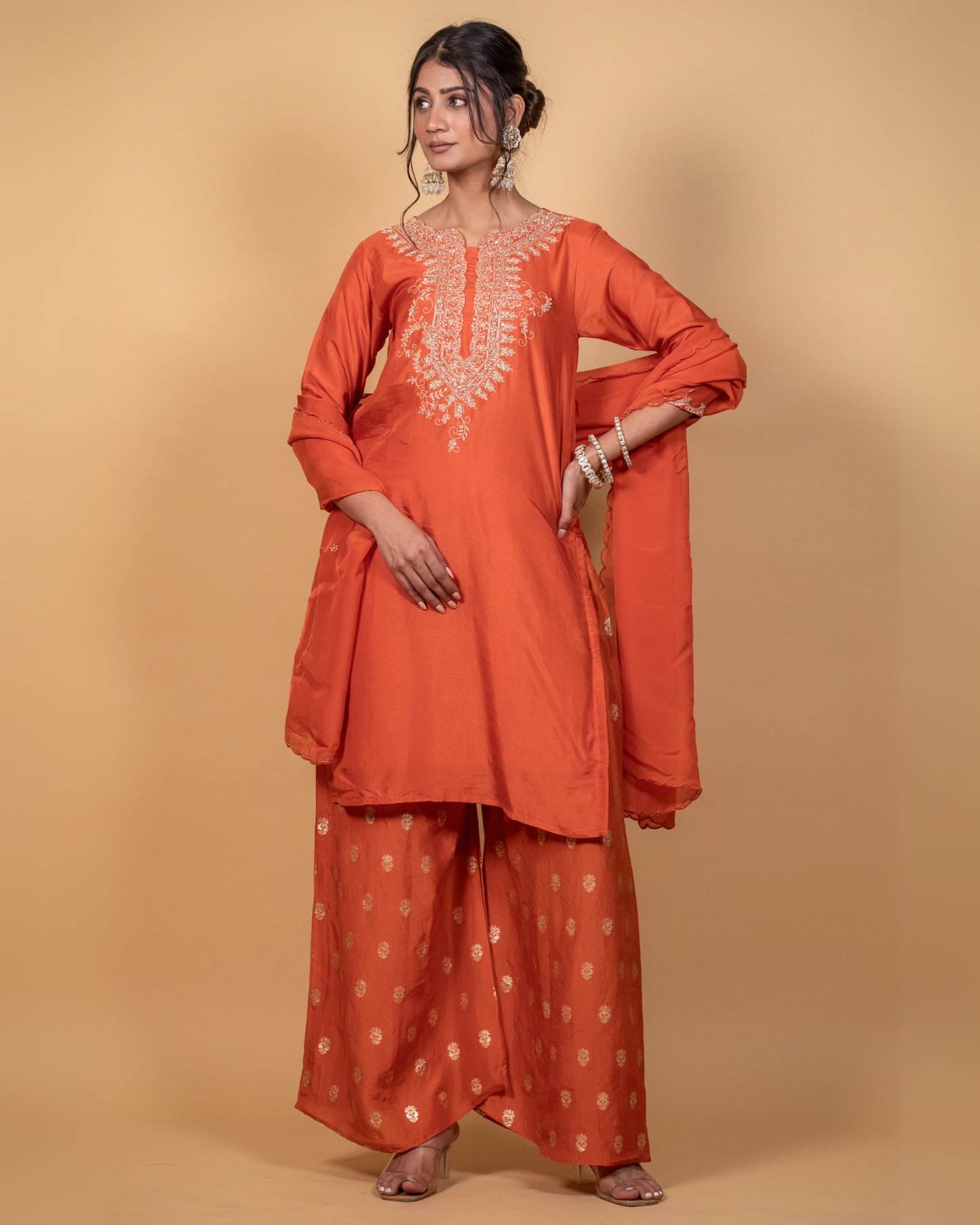 Tropical Flame Orange Sharara Set