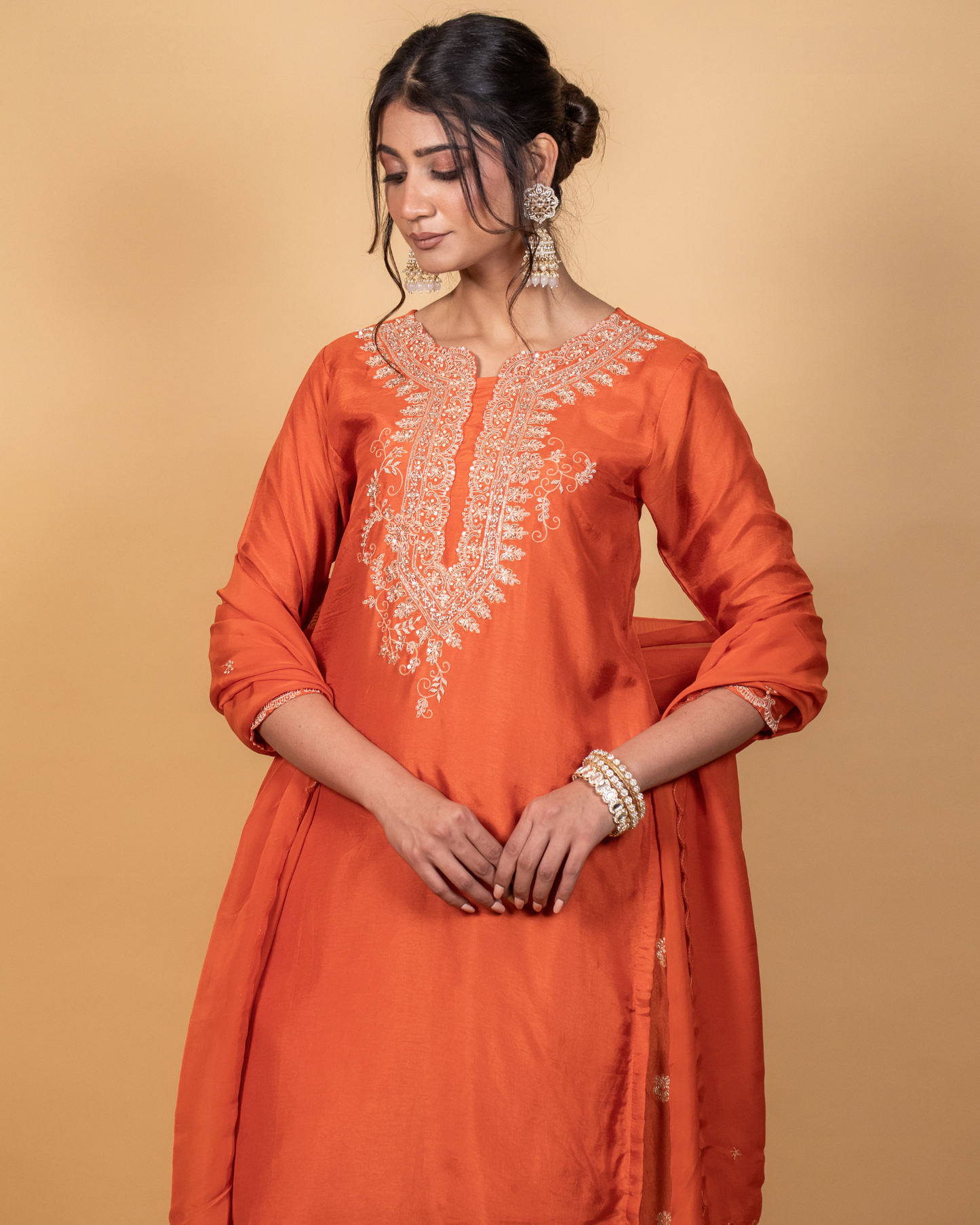 Tropical Flame Orange Sharara Set