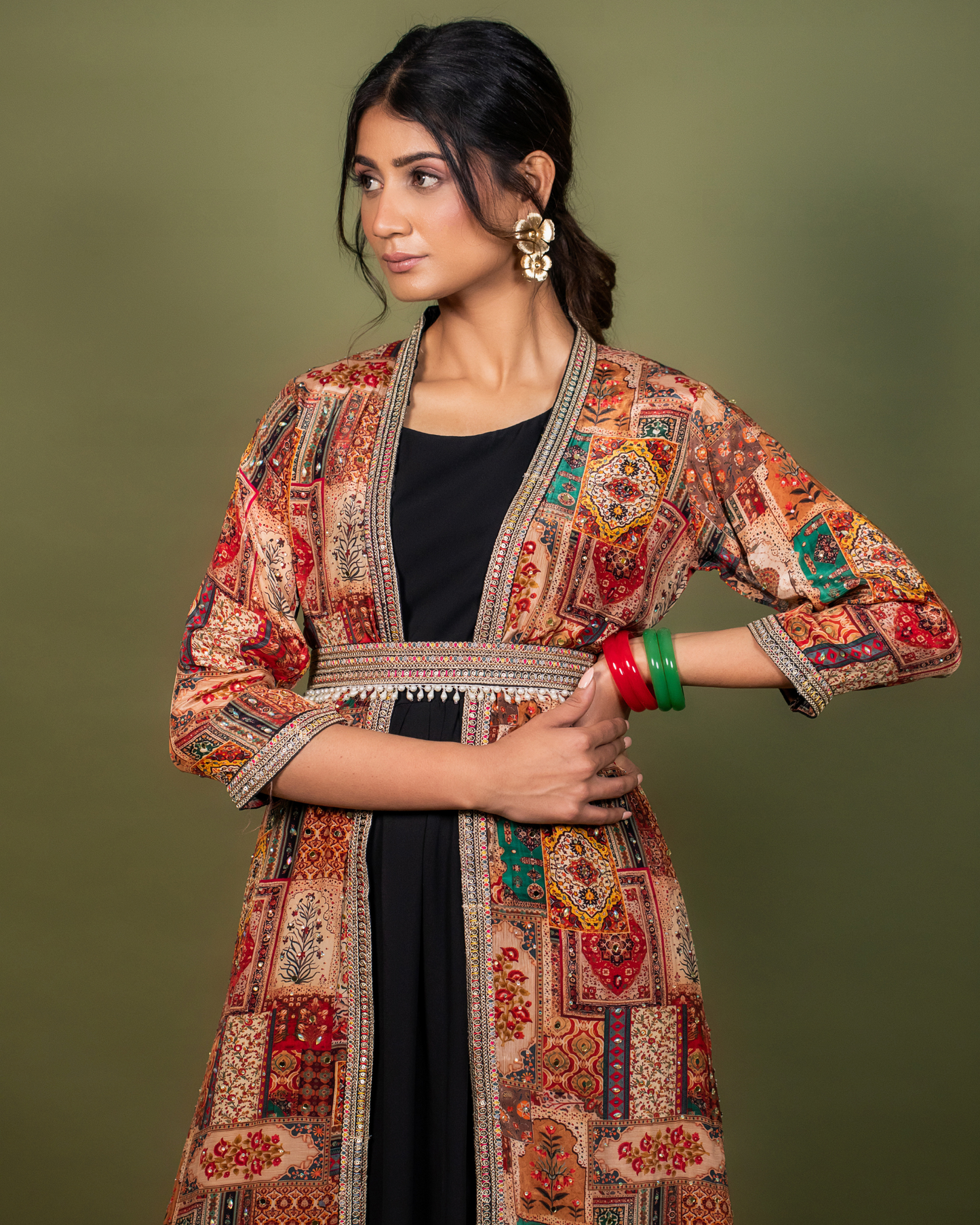 Noir Blossom Shrug Gown