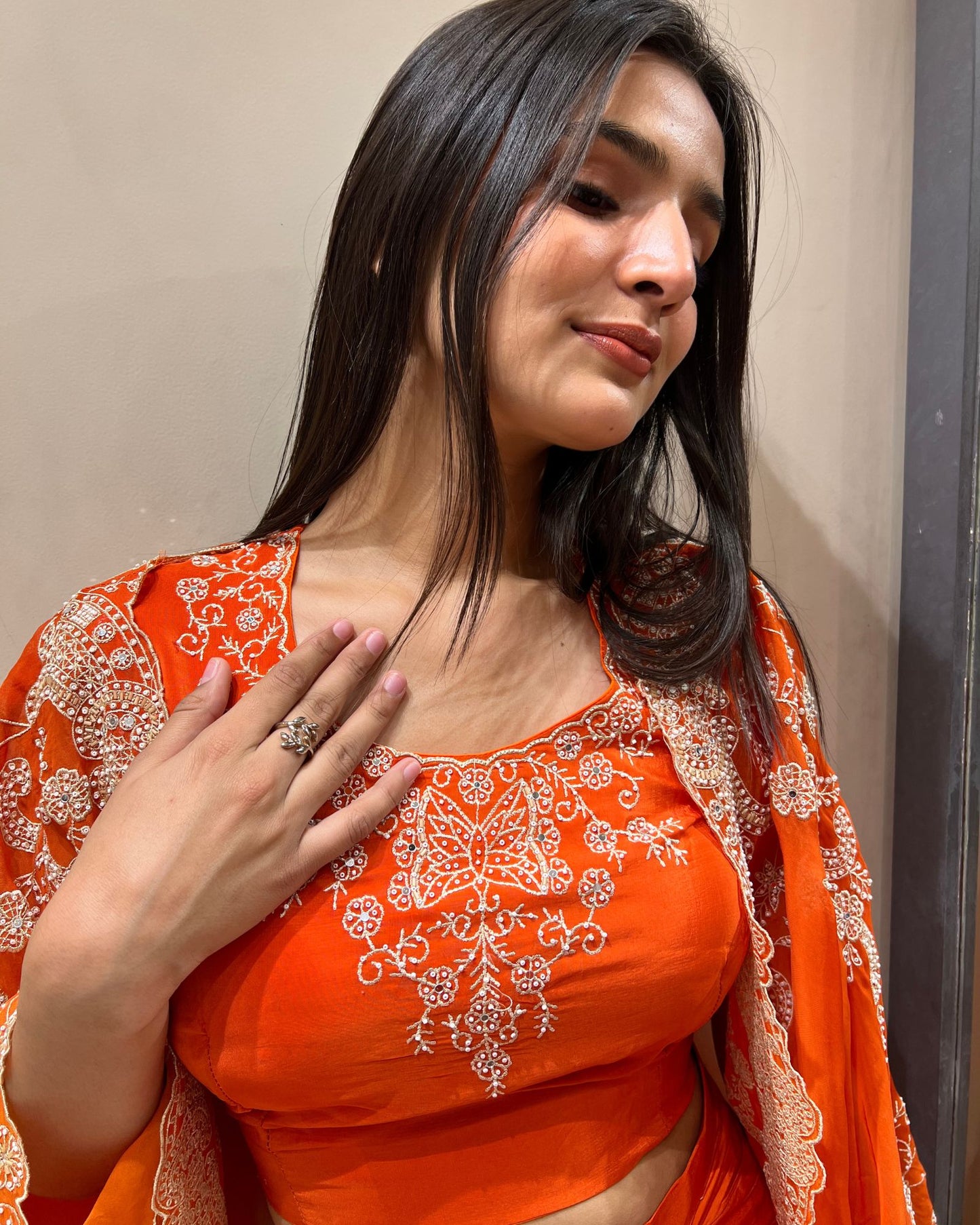 Tangerine Cape Style Indowestern