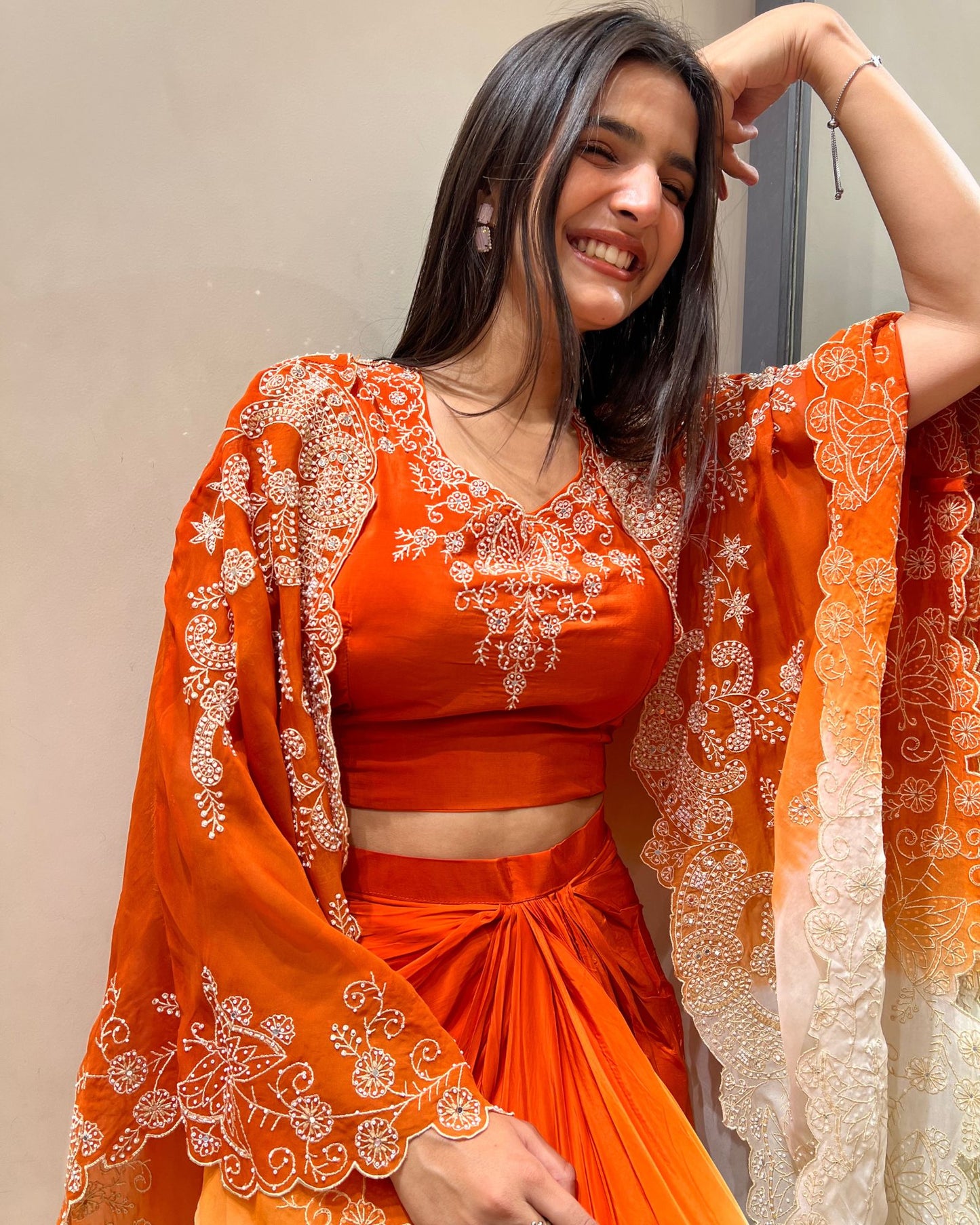 Tangerine Cape Style Indowestern