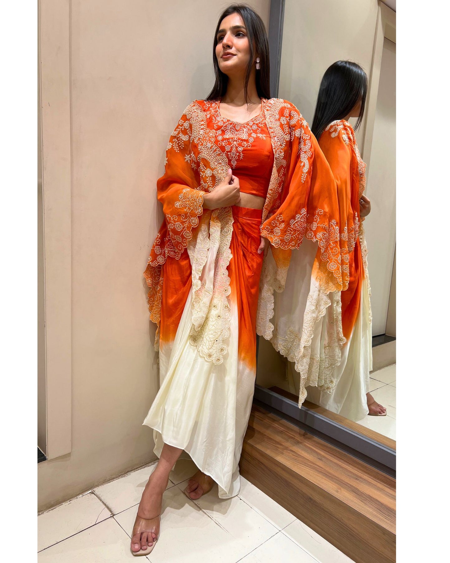 Tangerine Cape Style Indowestern