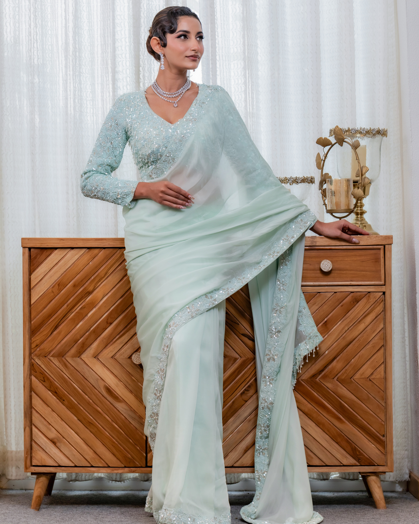 Luminous Mint Green Cocktail Saree