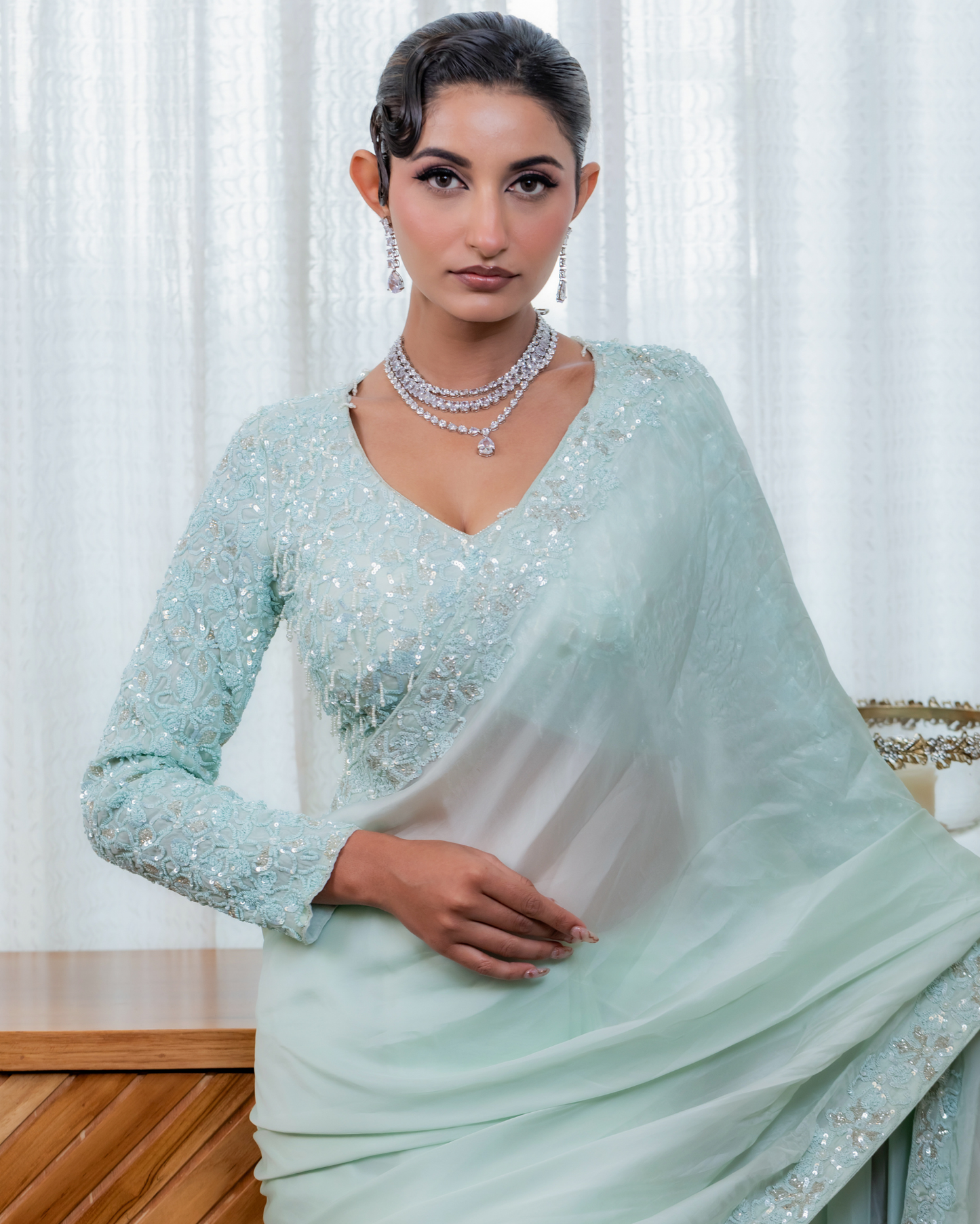 Luminous Mint Green Cocktail Saree