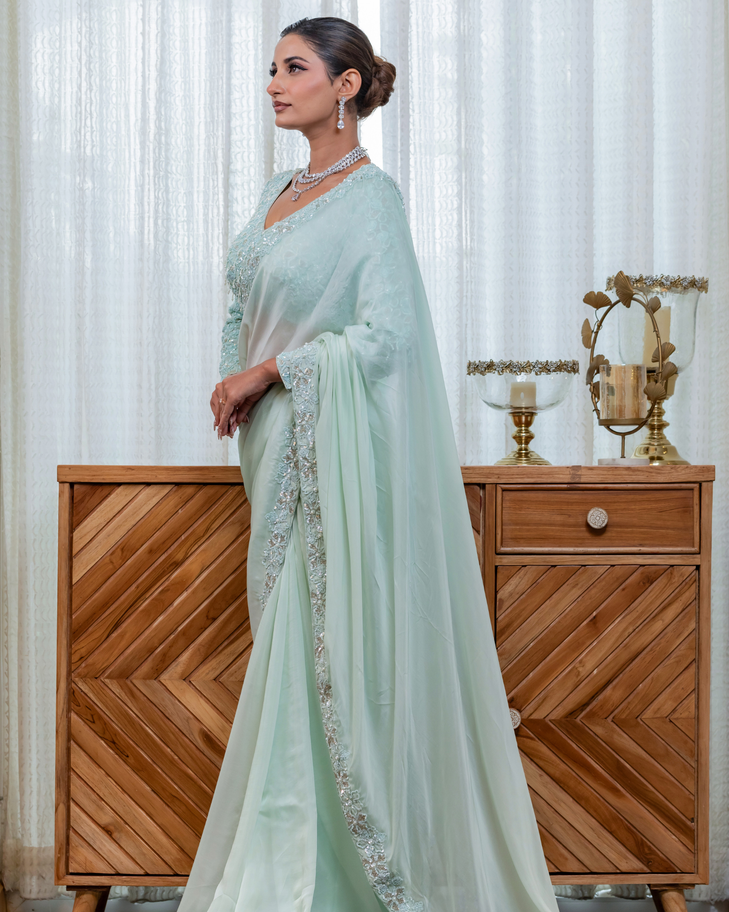 Luminous Mint Green Cocktail Saree