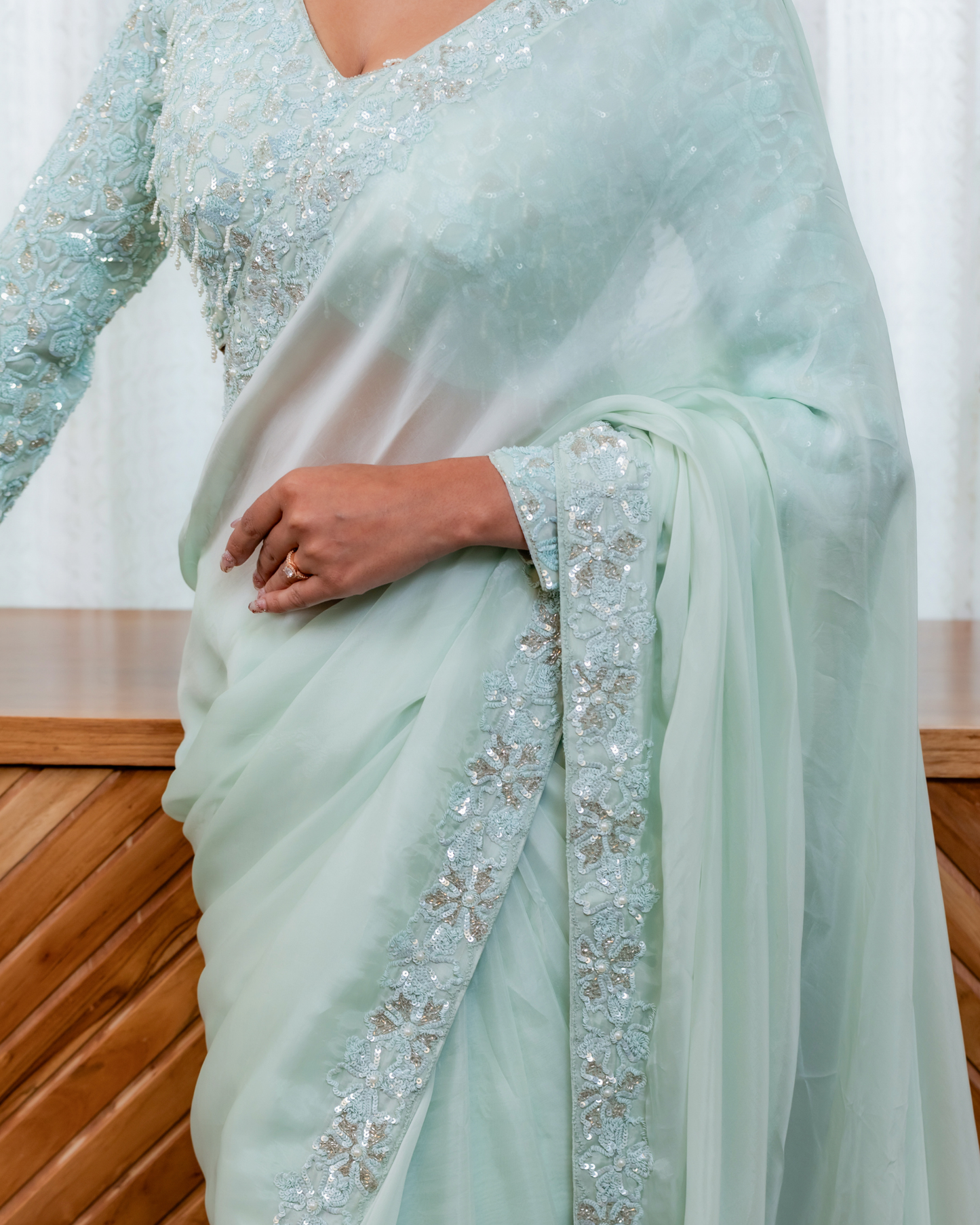 Luminous Mint Green Cocktail Saree
