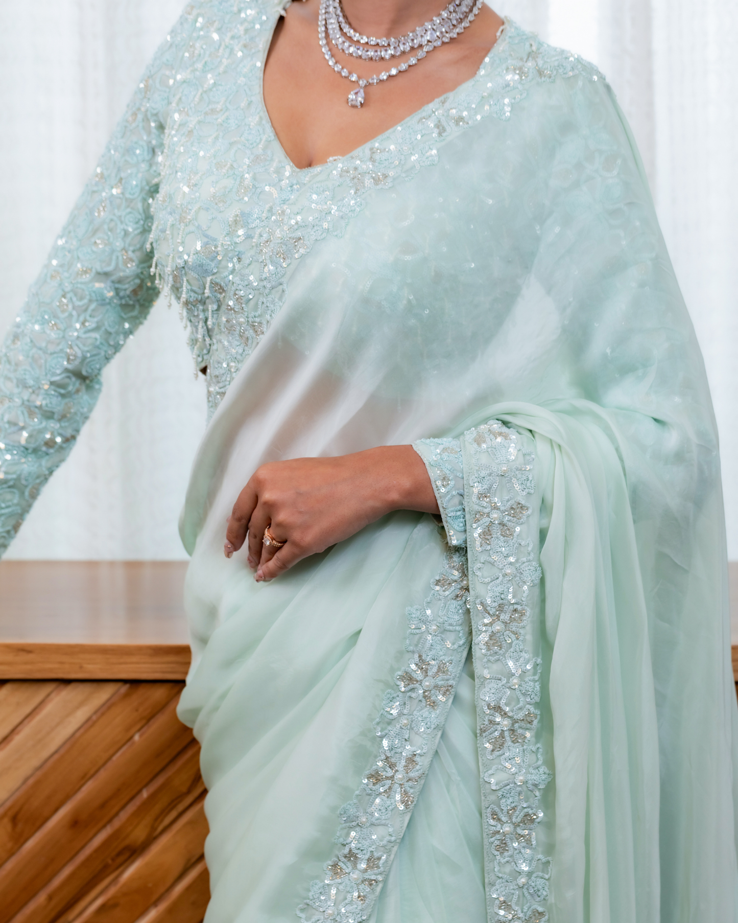 Luminous Mint Green Cocktail Saree