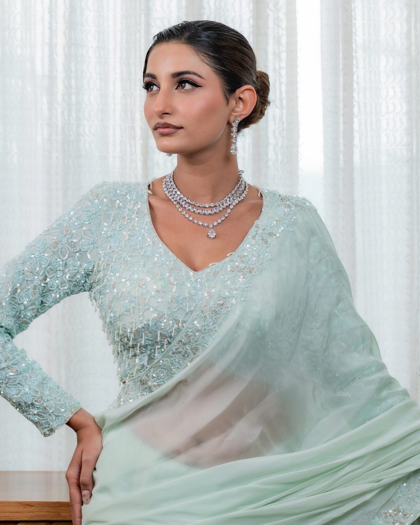 Luminous Mint Green Cocktail Saree