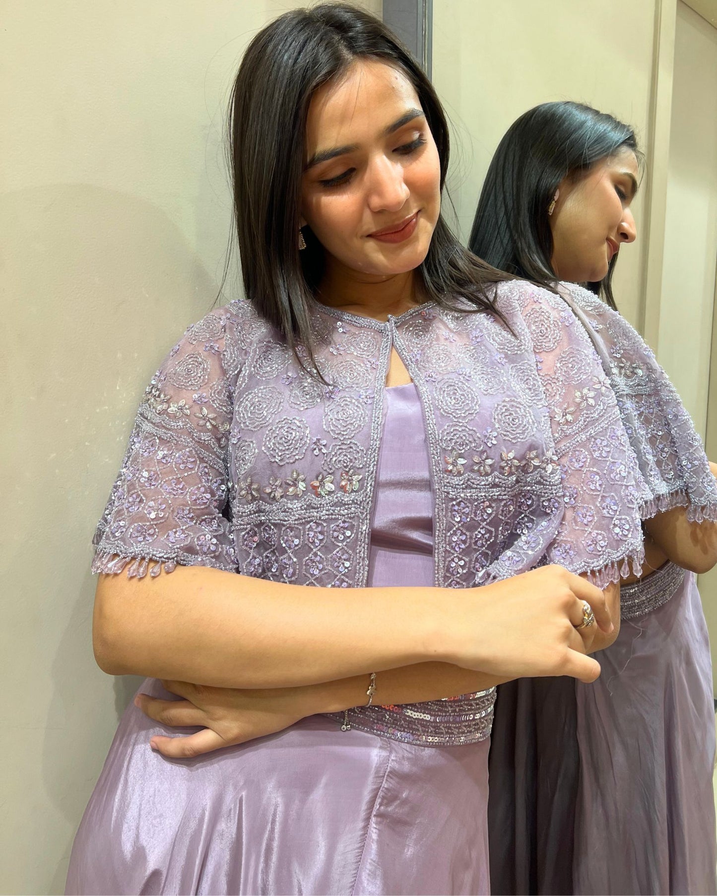 Tara Lilac Glow Indo-Western Cape Dress