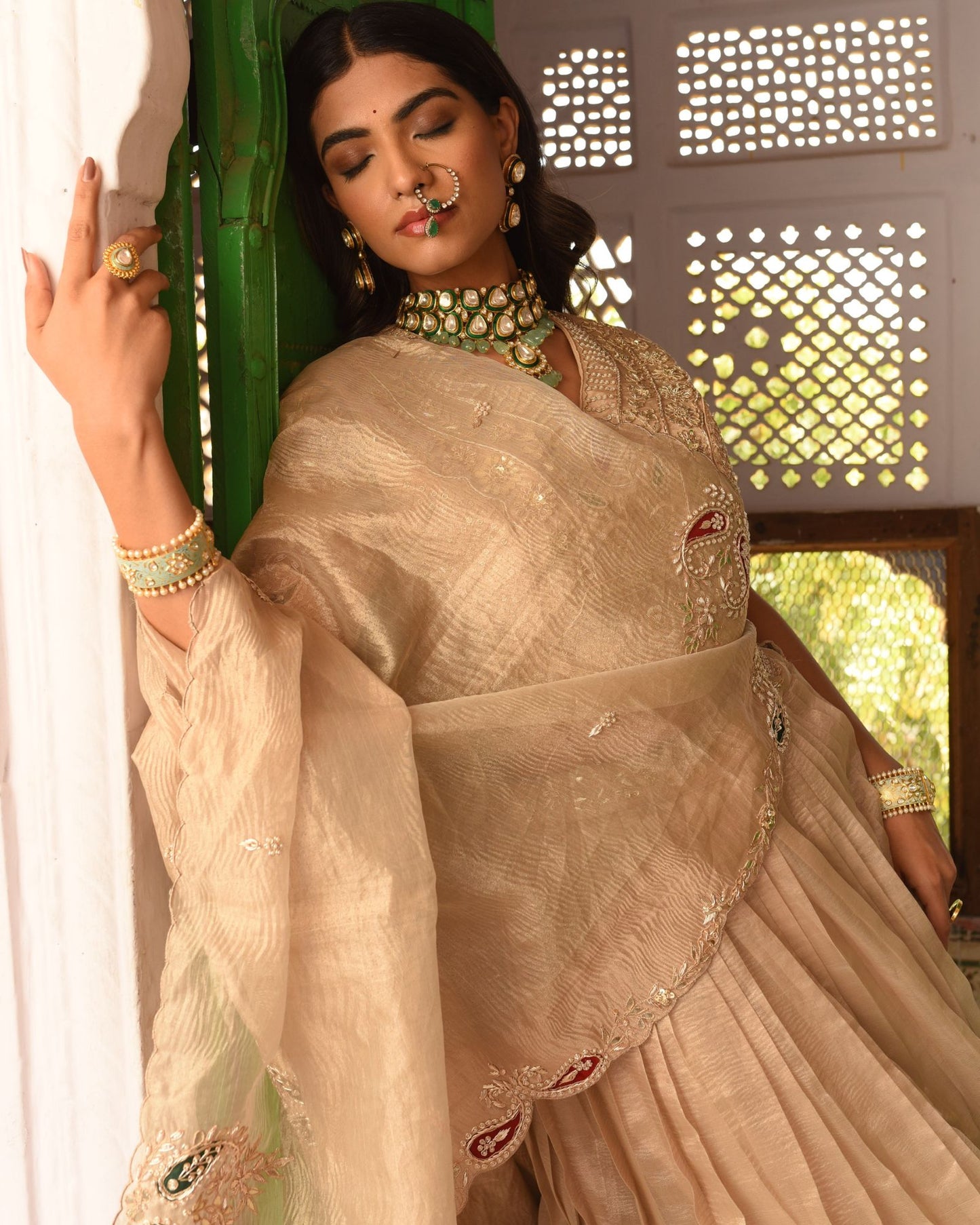 Golden Tissue Lehenga With Heritage Zardozi Work