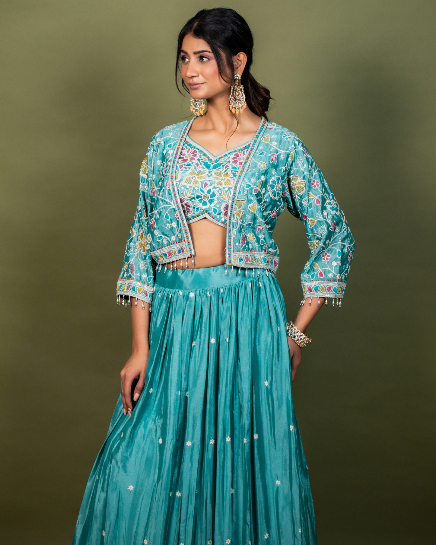 Blue Ethnic Fusion Skirt Set