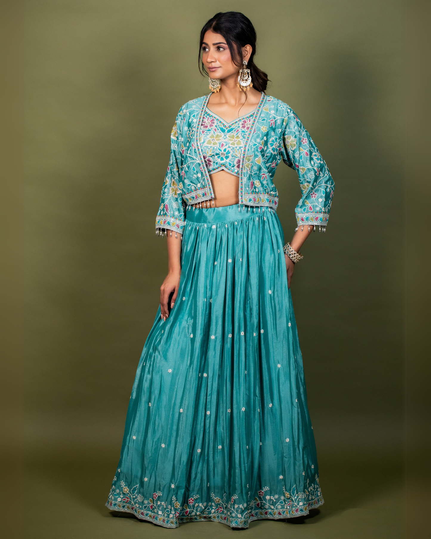 Blue Ethnic Fusion Skirt Set