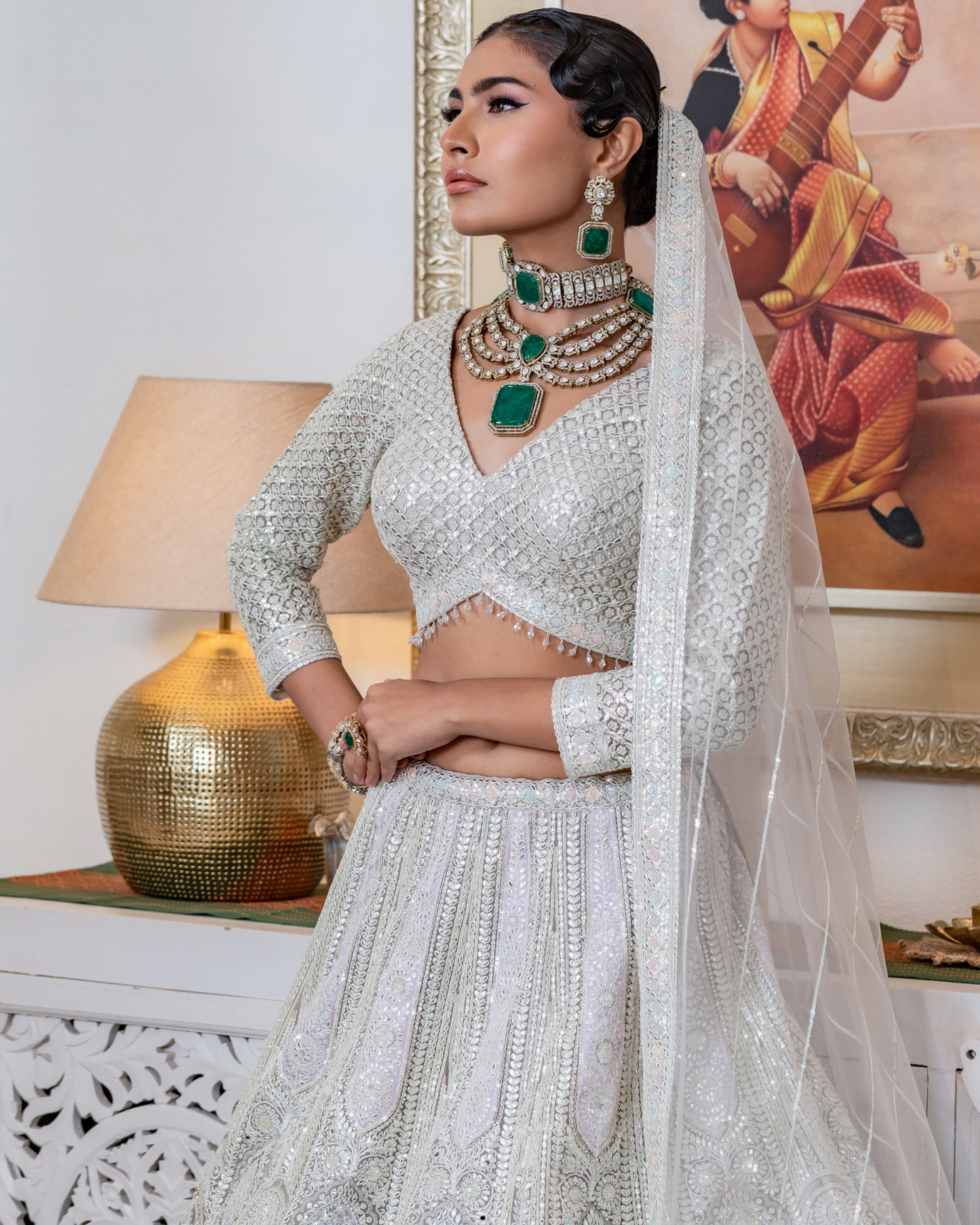 Frosted Charm Grey White Lehenga