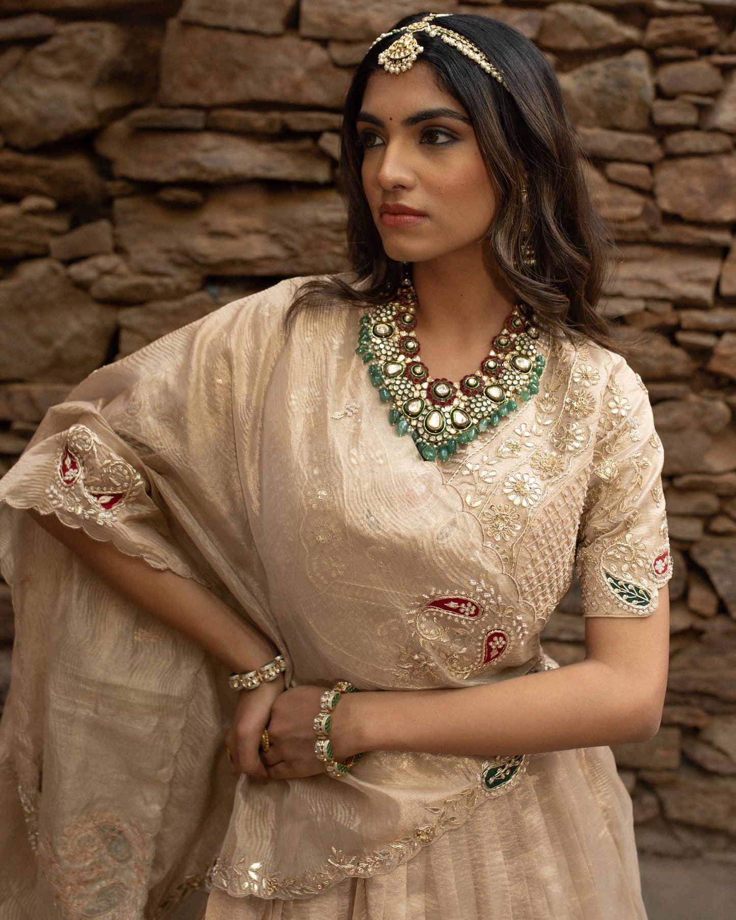 Golden Tissue Lehenga With Heritage Zardozi Work