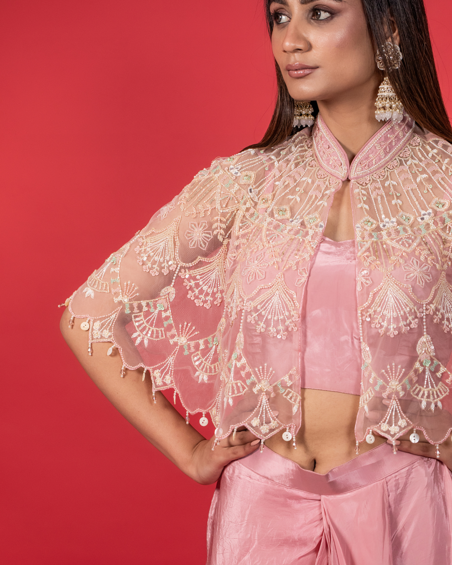 Carnation Pink Cape Gown