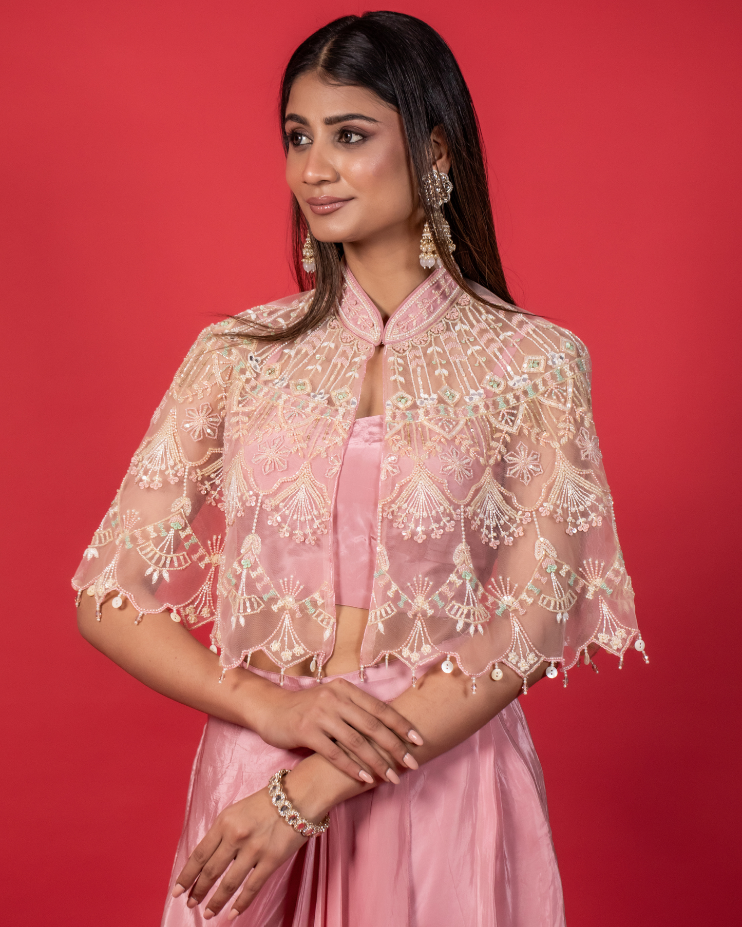 Carnation Pink Cape Gown