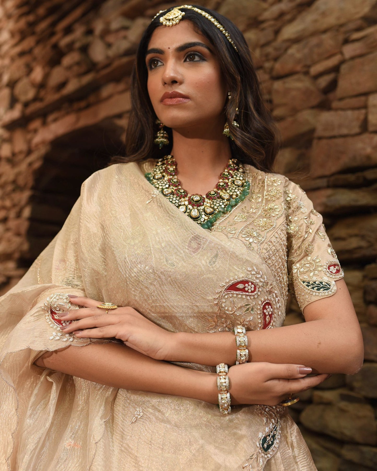 Golden Tissue Lehenga With Heritage Zardozi Work
