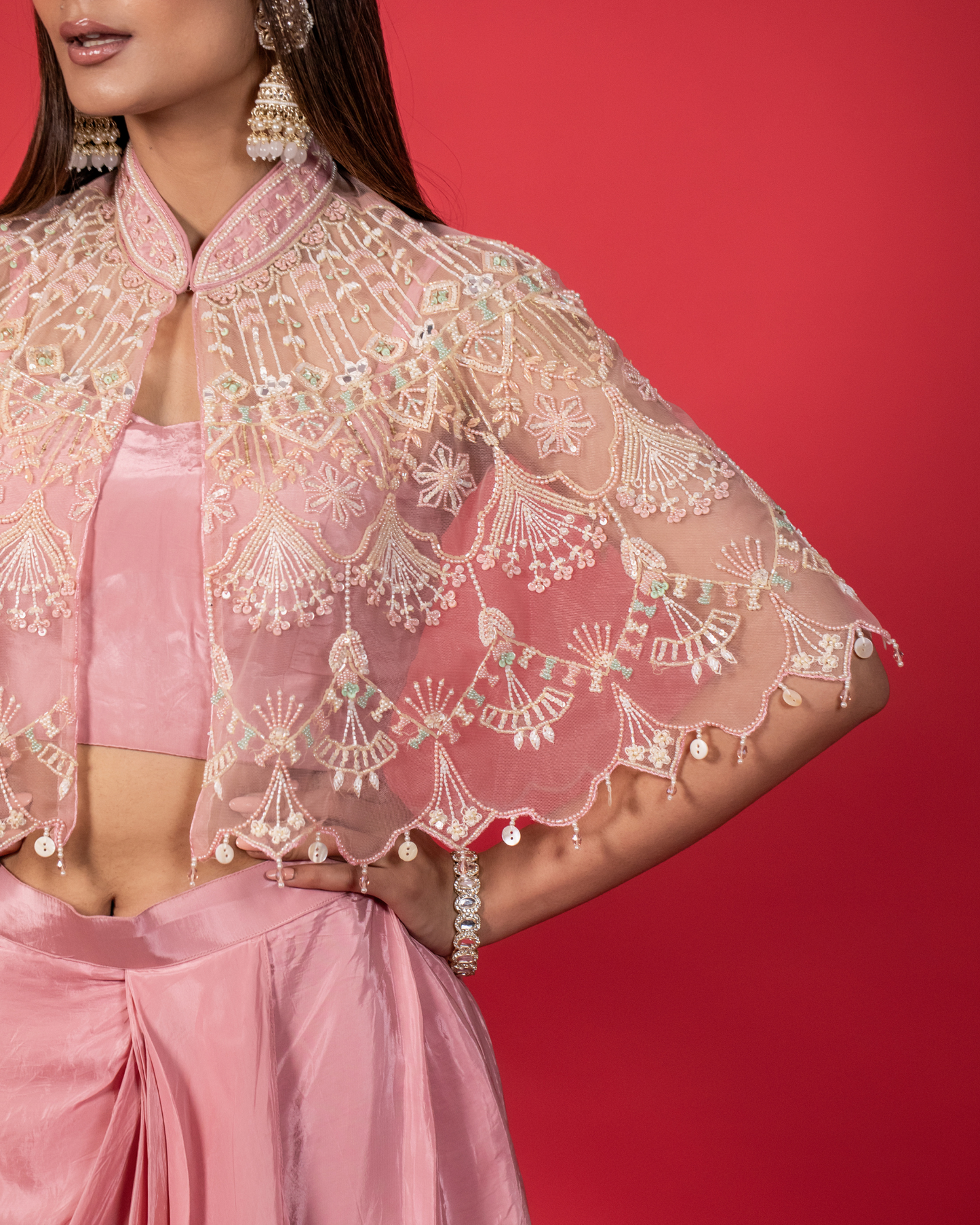 Carnation Pink Cape Gown