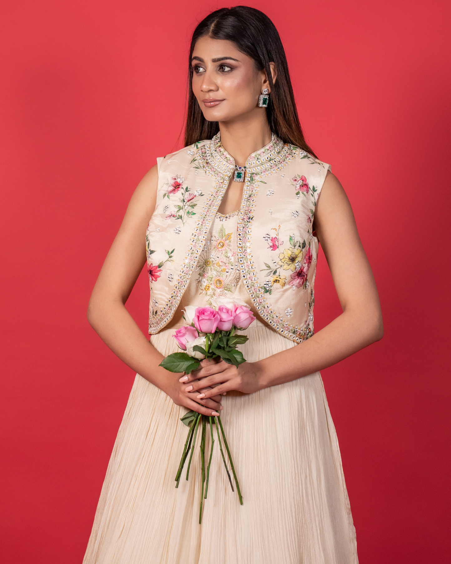 Floral Elegance Off-White Gown