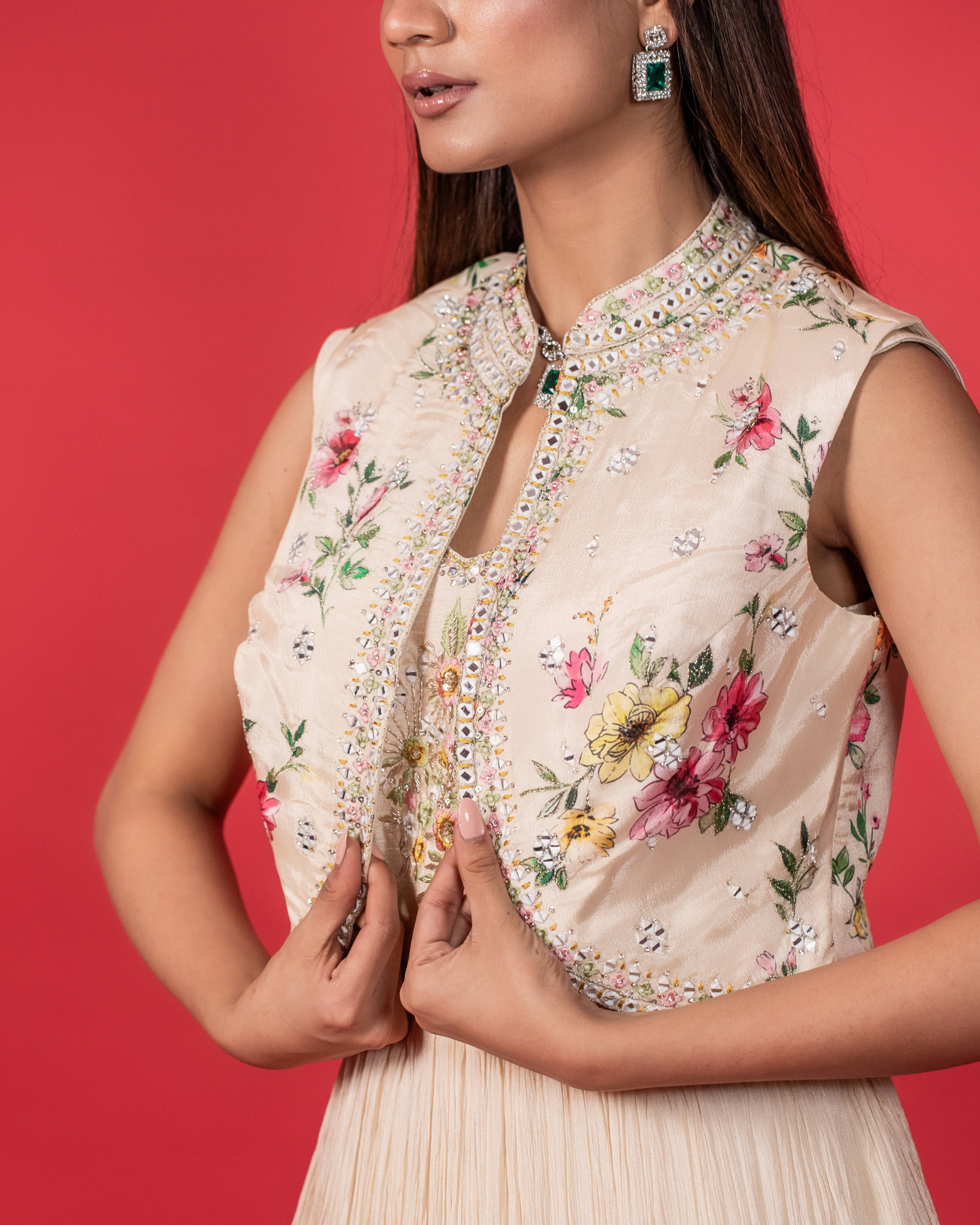 Floral Elegance Off-White Gown