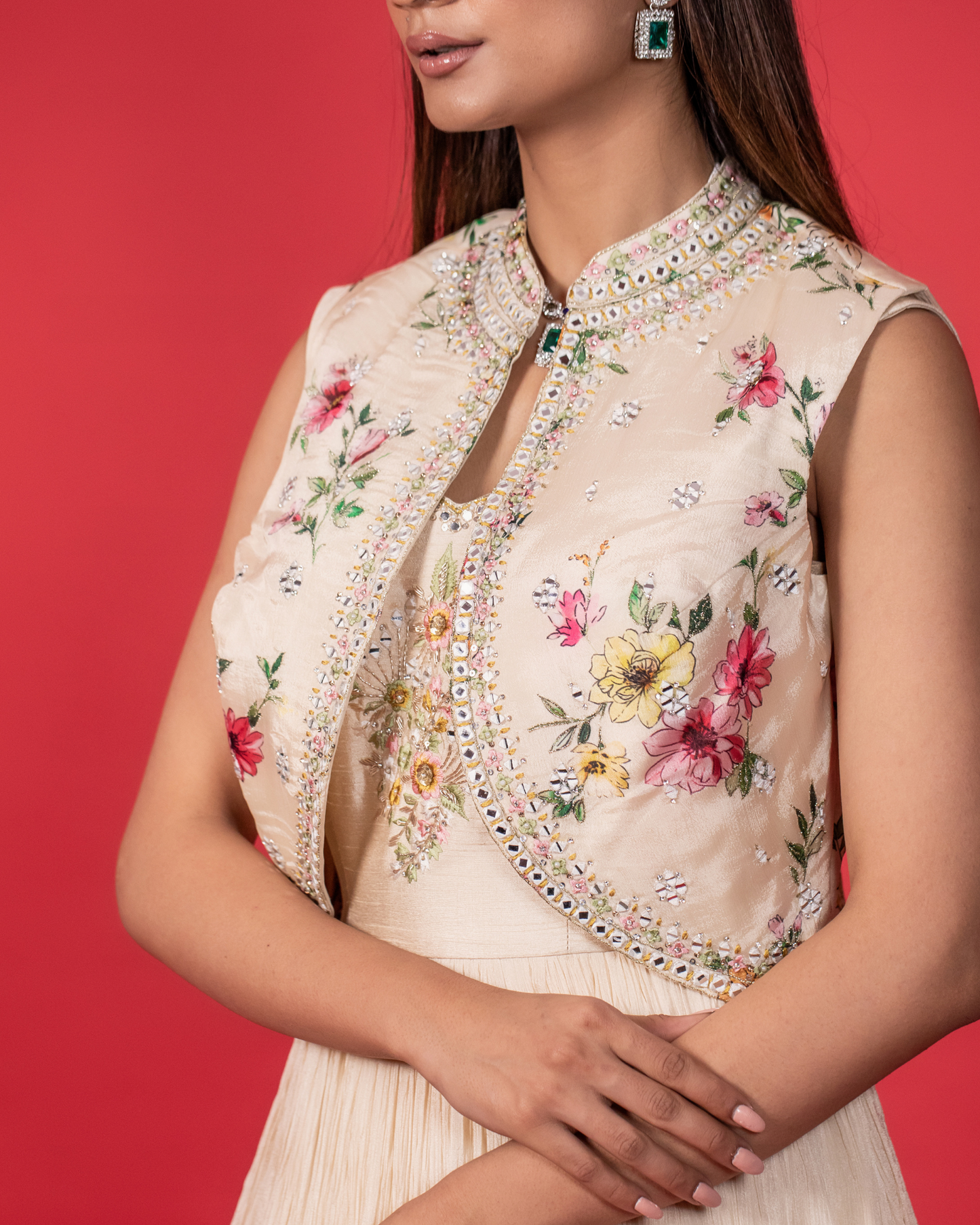 Floral Elegance Off-White Gown