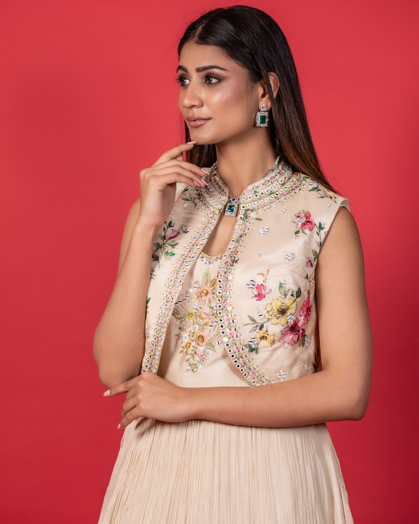 Floral Elegance Off-White Gown