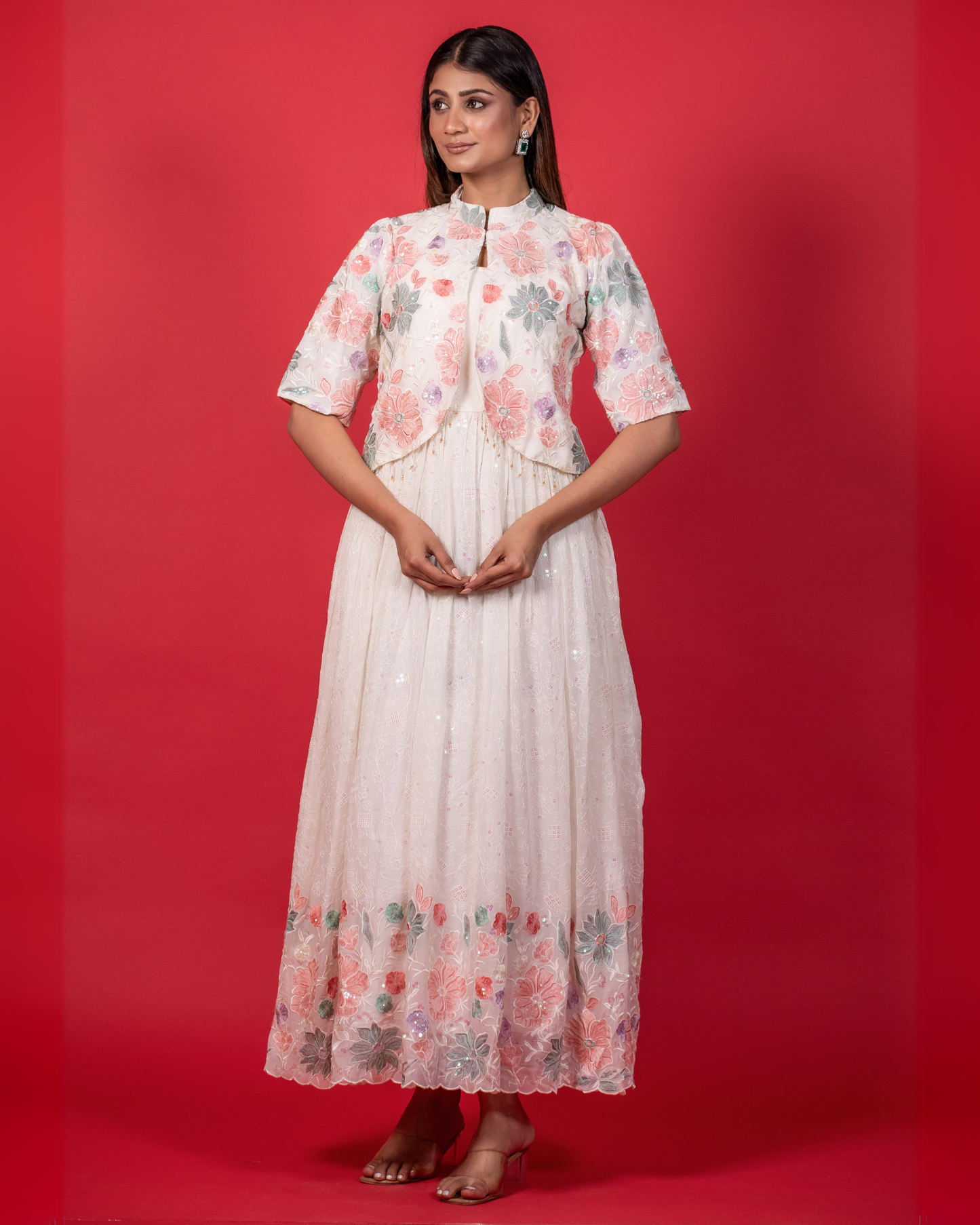 Luxe White Thread Embroidered Gown
