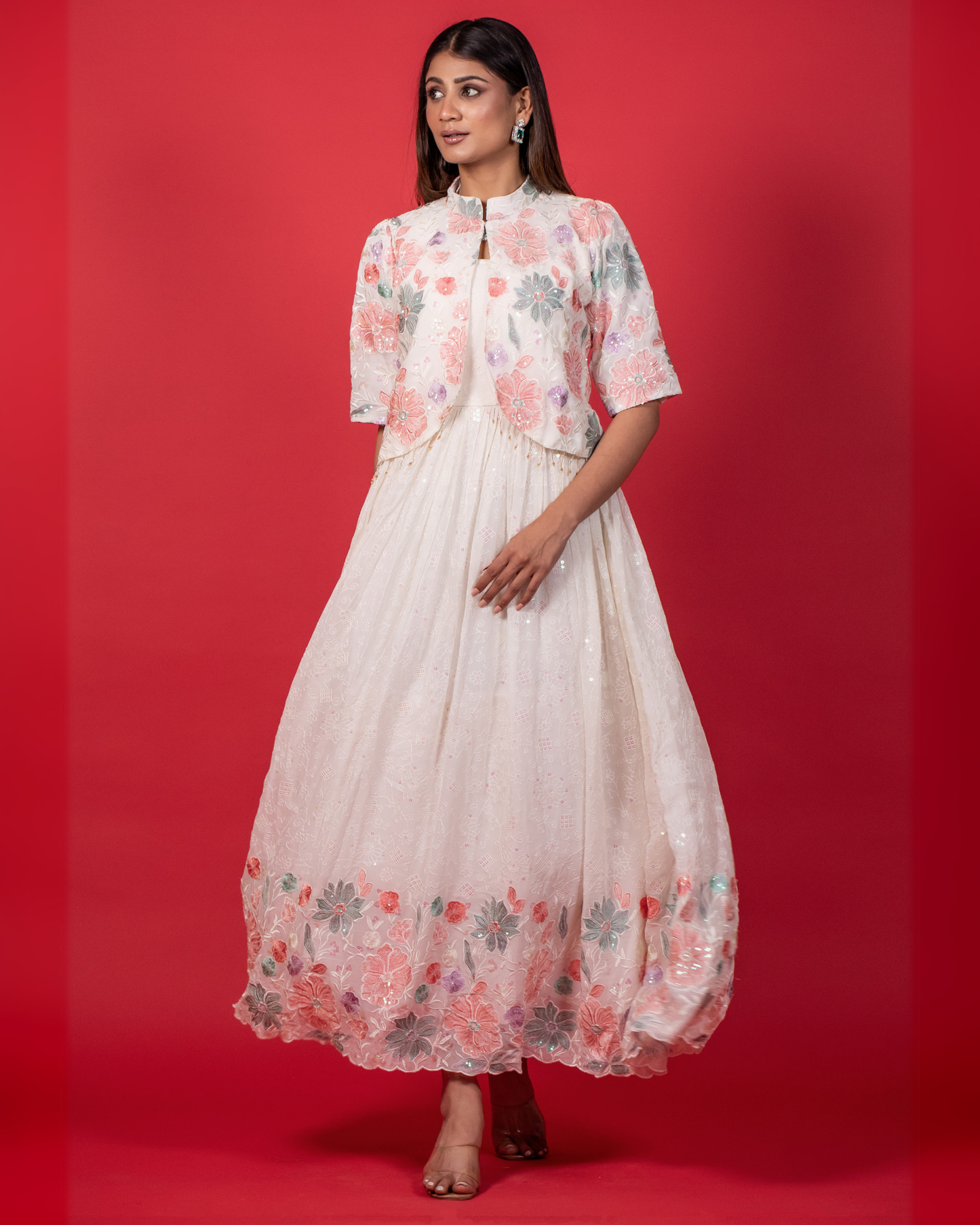 Luxe White Thread Embroidered Gown