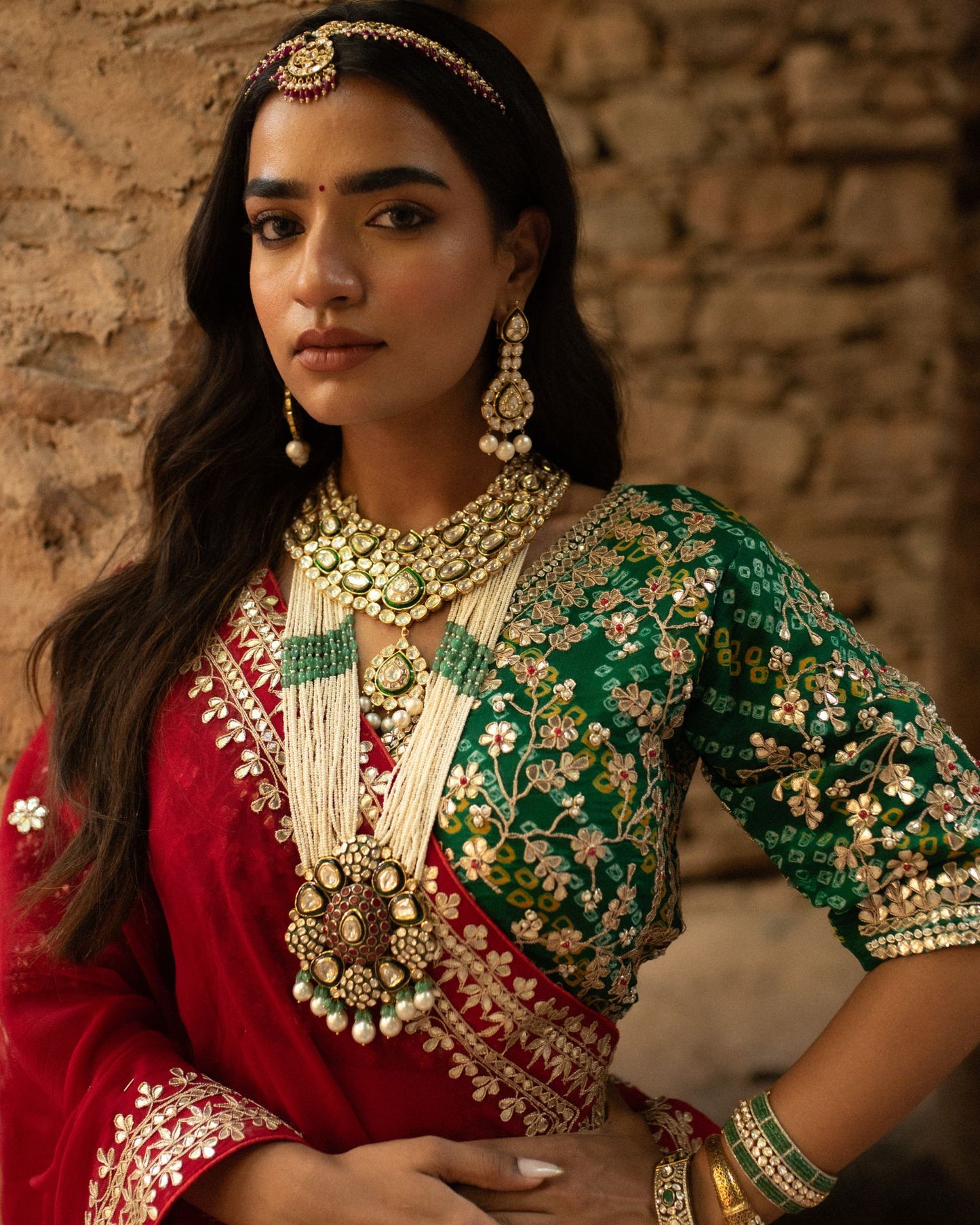 Handcrafted Red Lehenga With Bandhej Charm