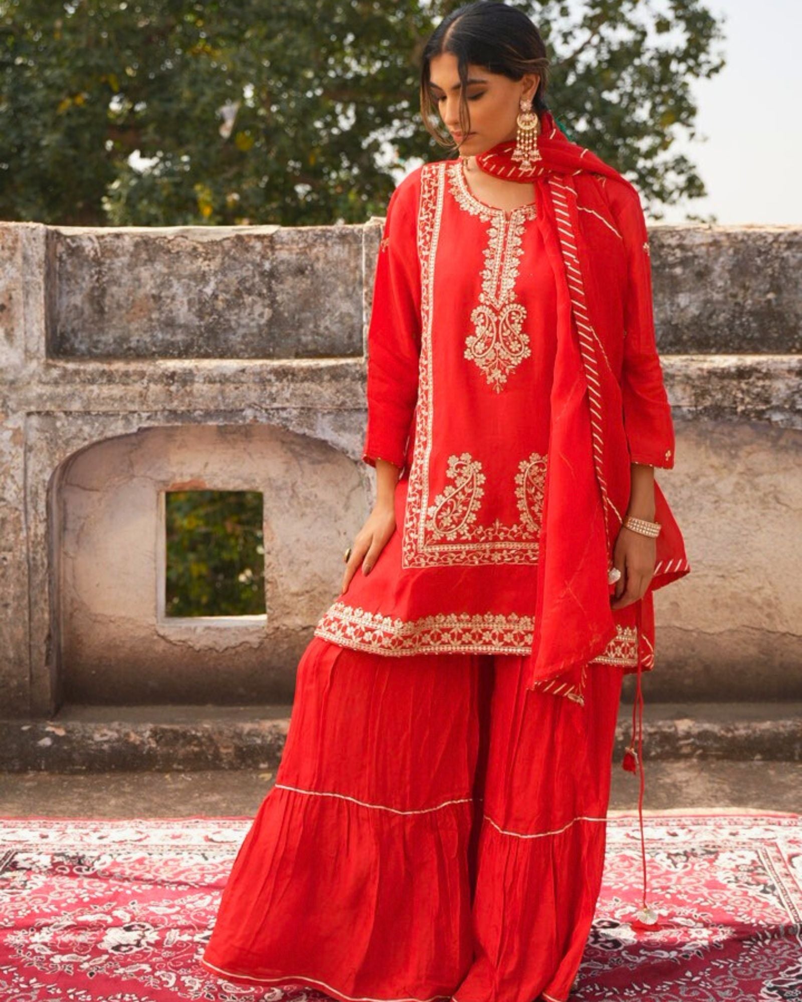 Mughal Majesty Red Sharara Set