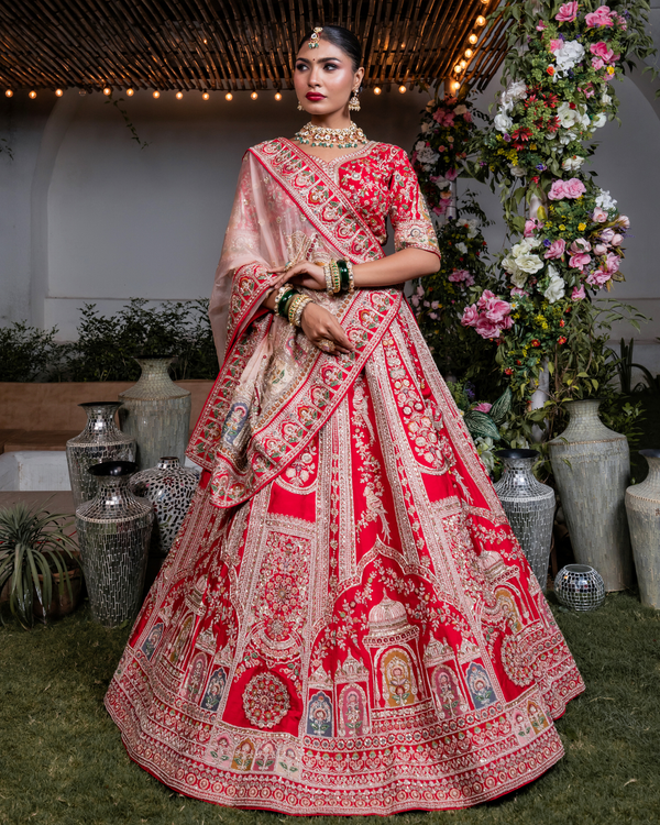 Red Regalia Bridal Lehenga Set – Palki
