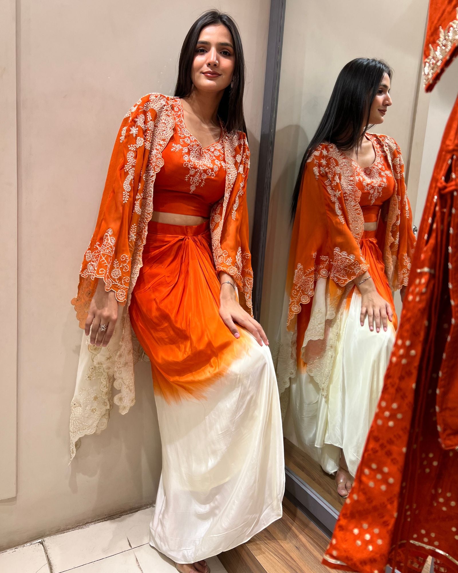 Tangerine Cape Style Indowestern