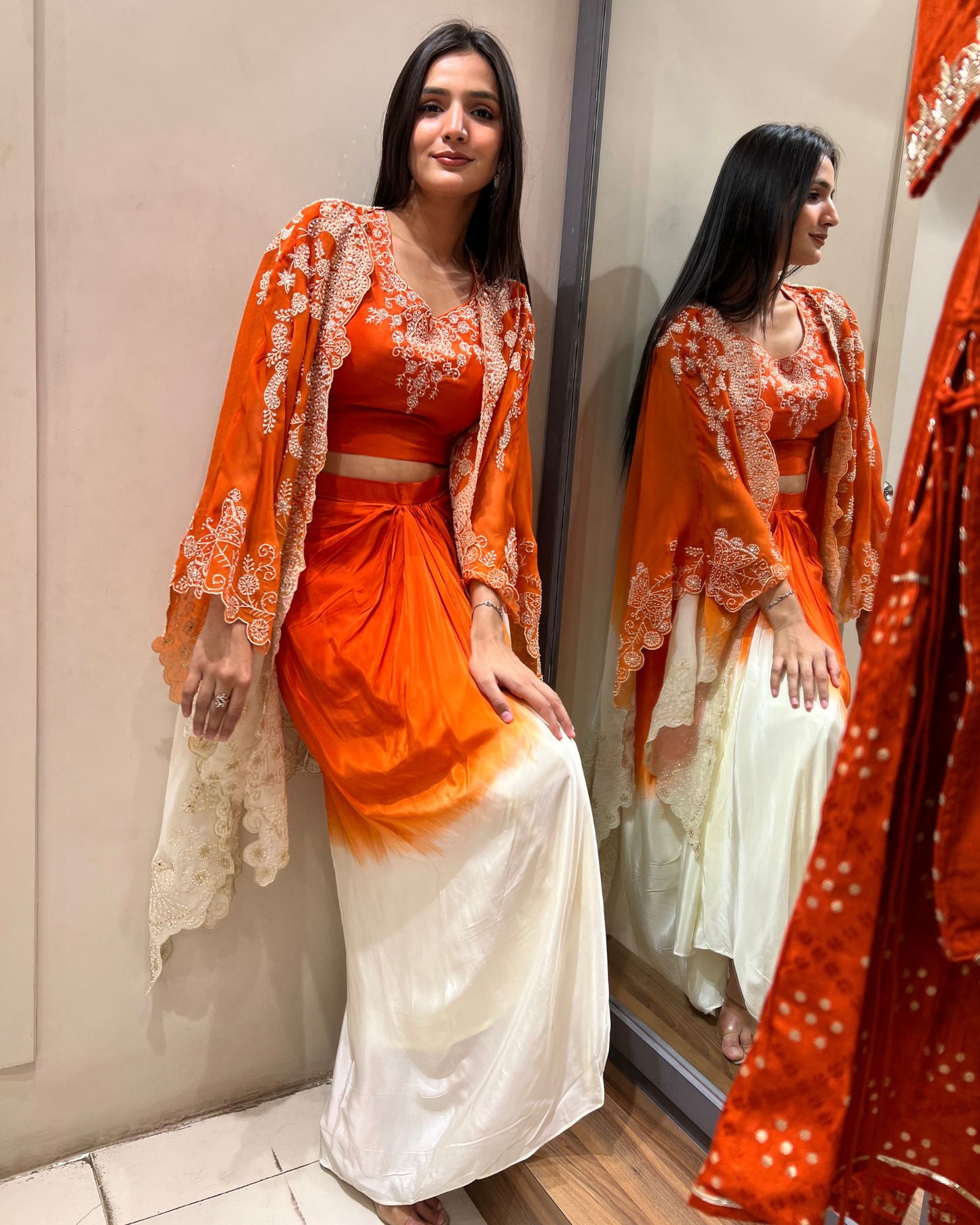 Tangerine Cape Style Indowestern