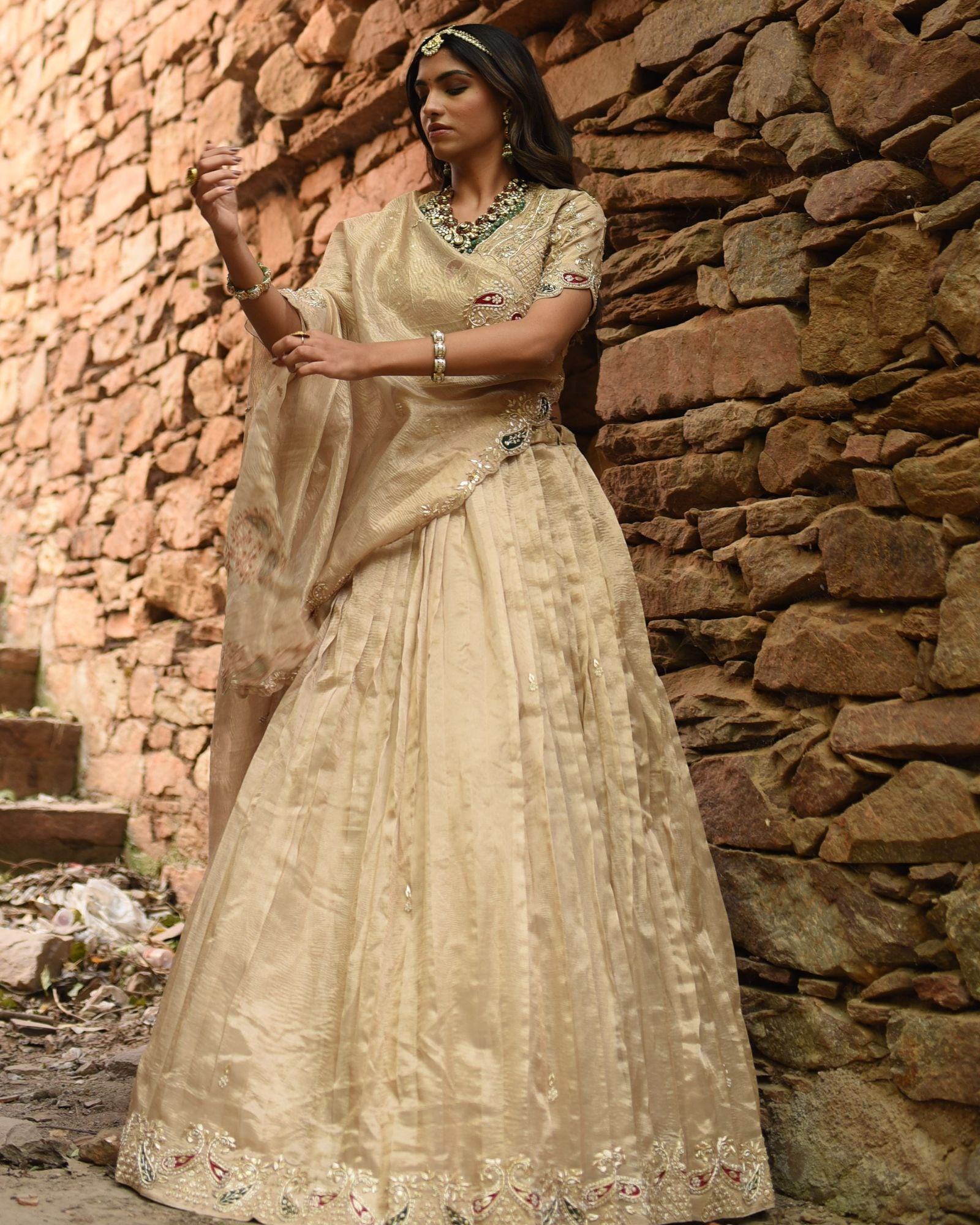 Golden Tissue Lehenga With Heritage Zardozi Work