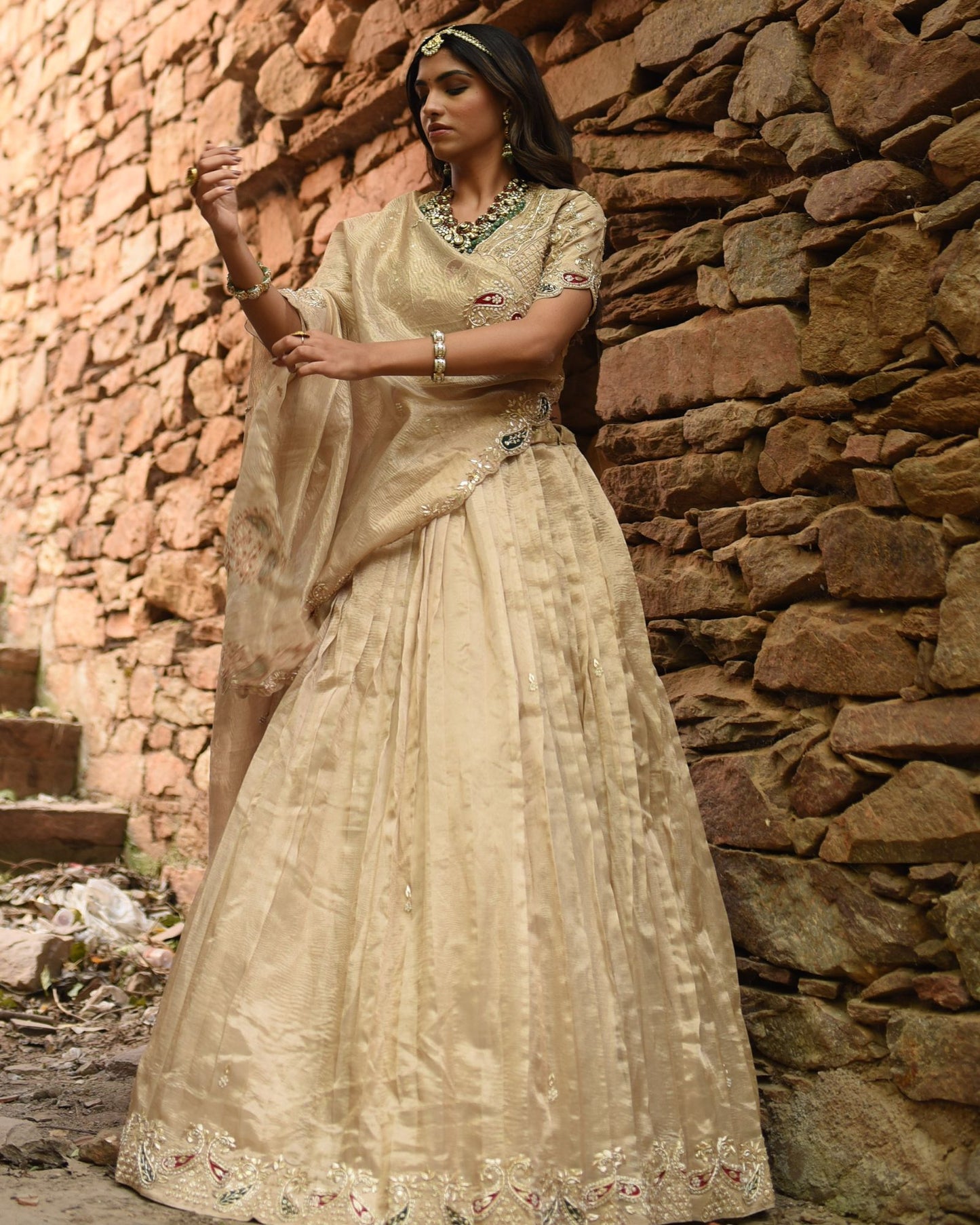 Golden Tissue Lehenga With Heritage Zardozi Work