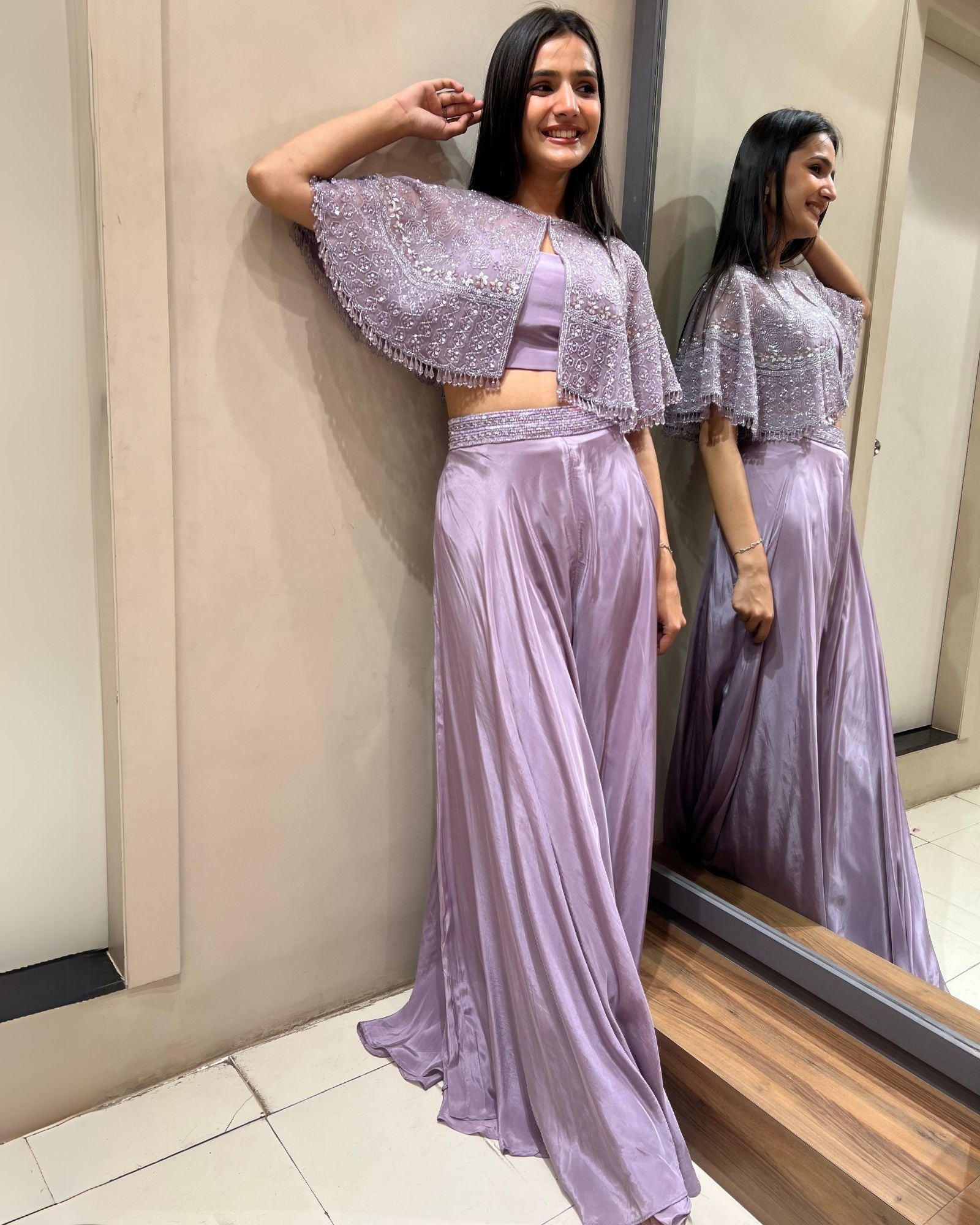 Tara Lilac Glow Indo-Western Cape Dress