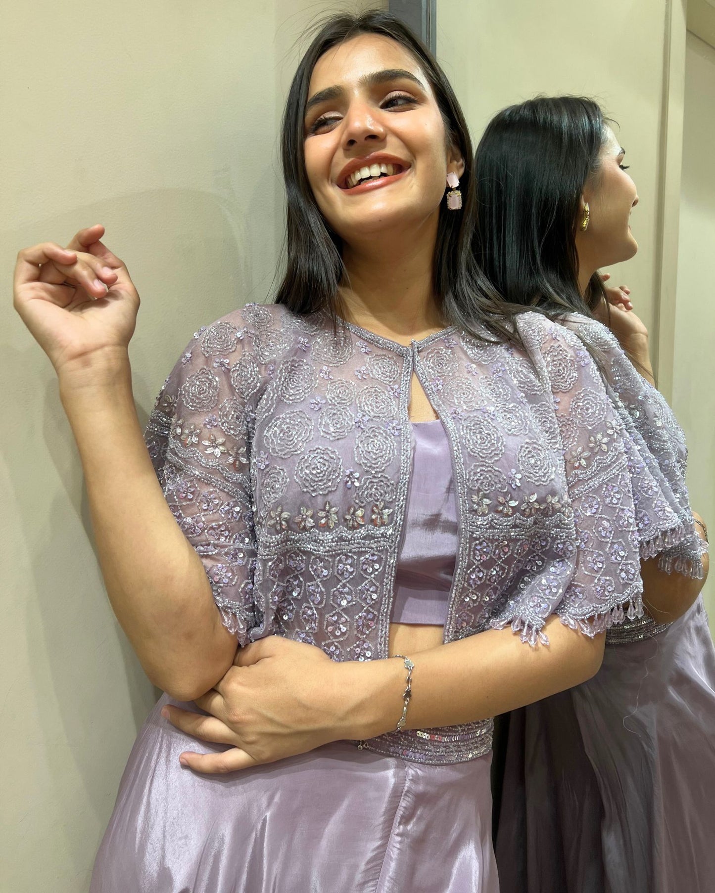 Tara Lilac Glow Indo-Western Cape Dress