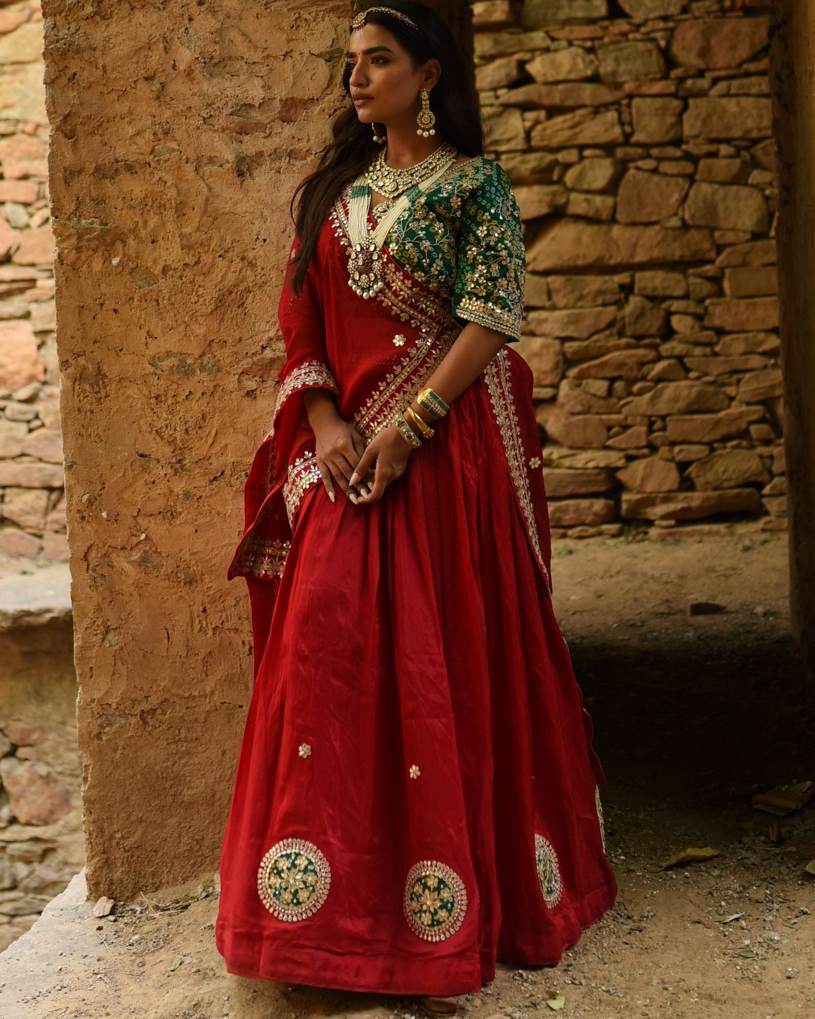 Handcrafted Red Lehenga With Bandhej Charm