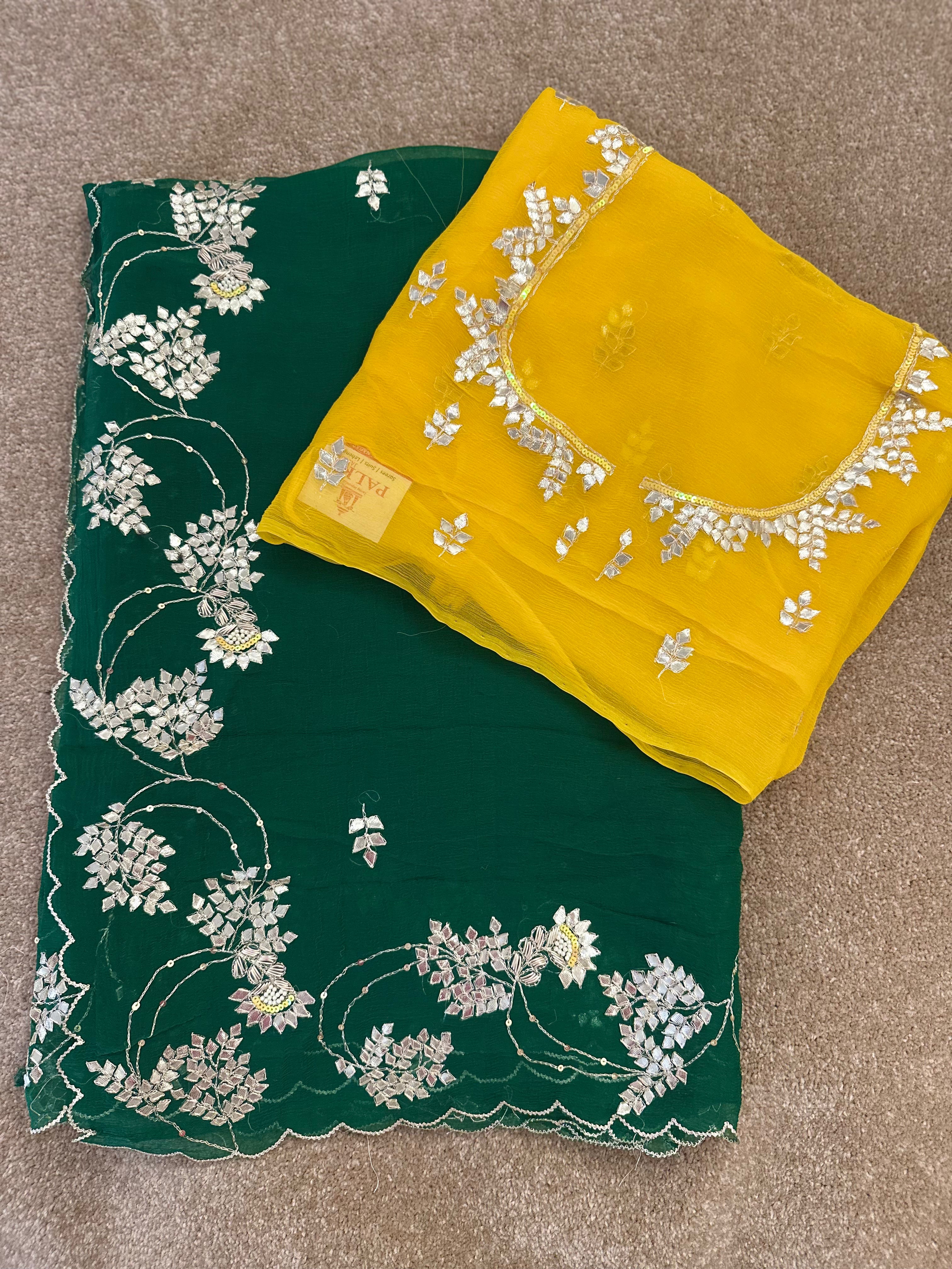 Haryali Gota Chiffon Saree